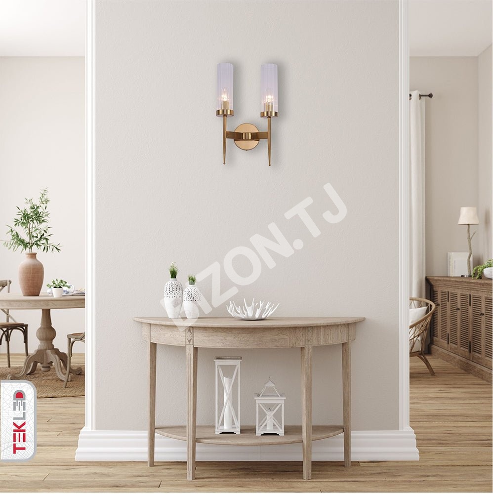Бра золотой Aluminium бронзовый Cylinder Clear Reeded стекло Joseph Fonteyn Fluted настенный светильник с 2xE14 Fitting, 151-19496 9