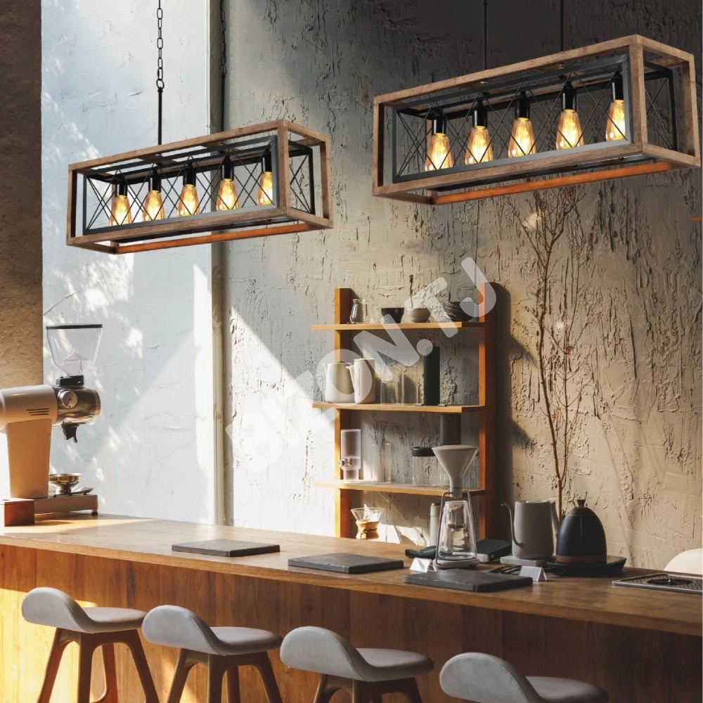 Черный металл Cage Old дерево Cuboid Kitchen Island Ch, 159-17860 2