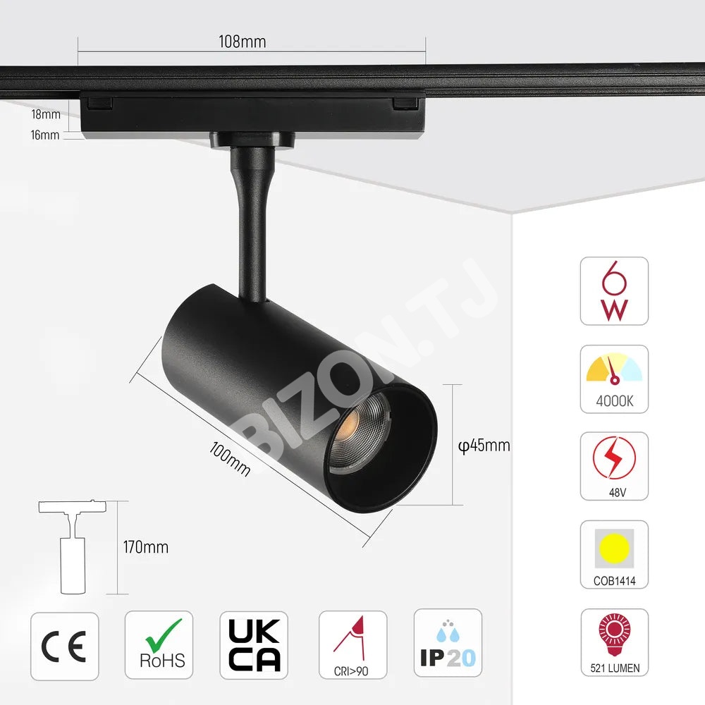 Светильник LED магнитный SLIM 6 Вт 48 В 4000 К (поворотный) B, 169-03100 5