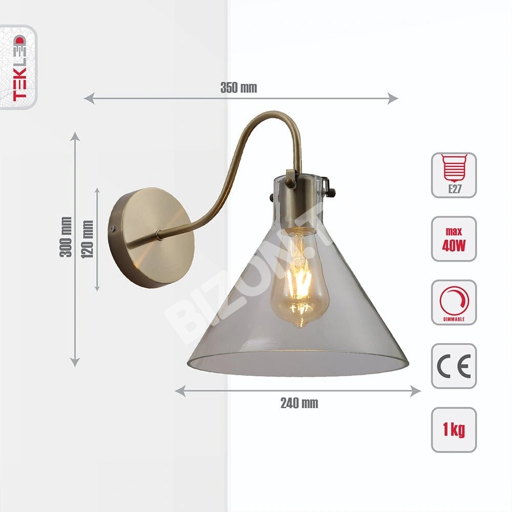 Бра антик Браss металл Clear стекло Funnel настенный светильник с E27 Fitting, 151-19614 2