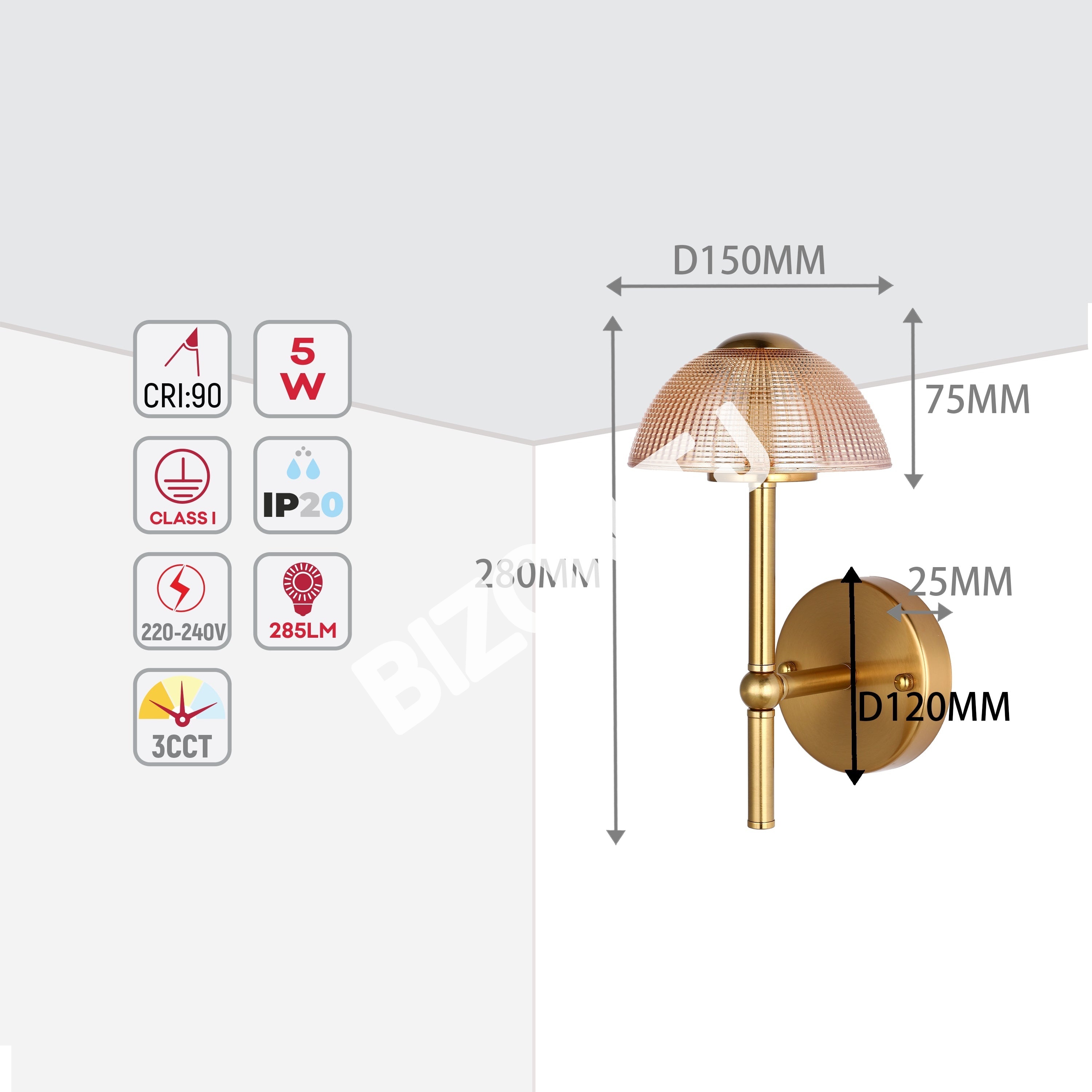 Бронзовый LED настенный светильник 6565-A Amber стекло 5 Вт 3CCT, 151-20118 4