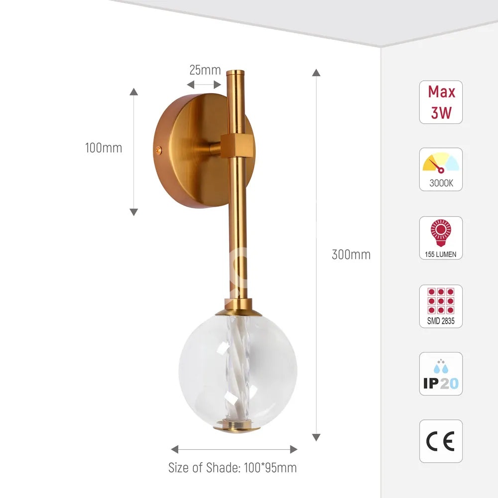 LED настенный светильник 39308-1C Clear стекло 3000 К, 151-20042 5