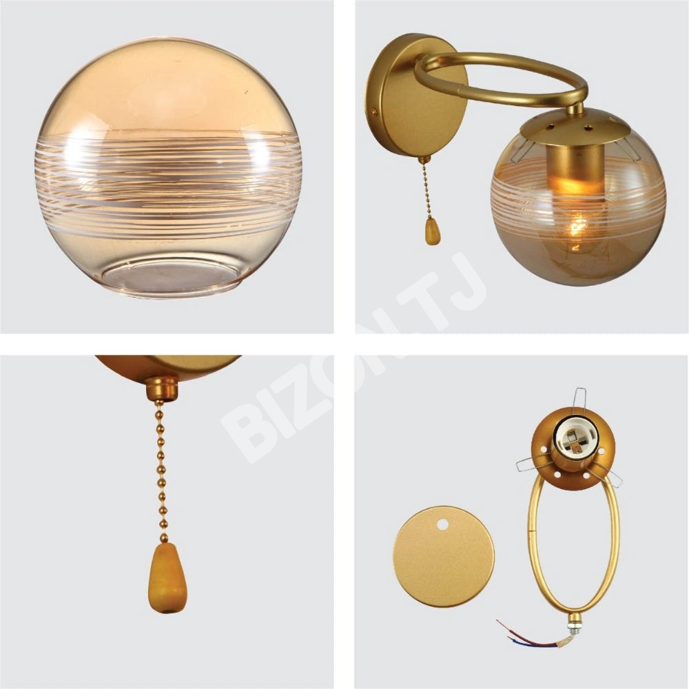 Выключатель Бра Amber Globe стекло золотой Ellipse металл Body современный настенный светильник с Pull Down Switch E27 Fitting, 151-19784 4