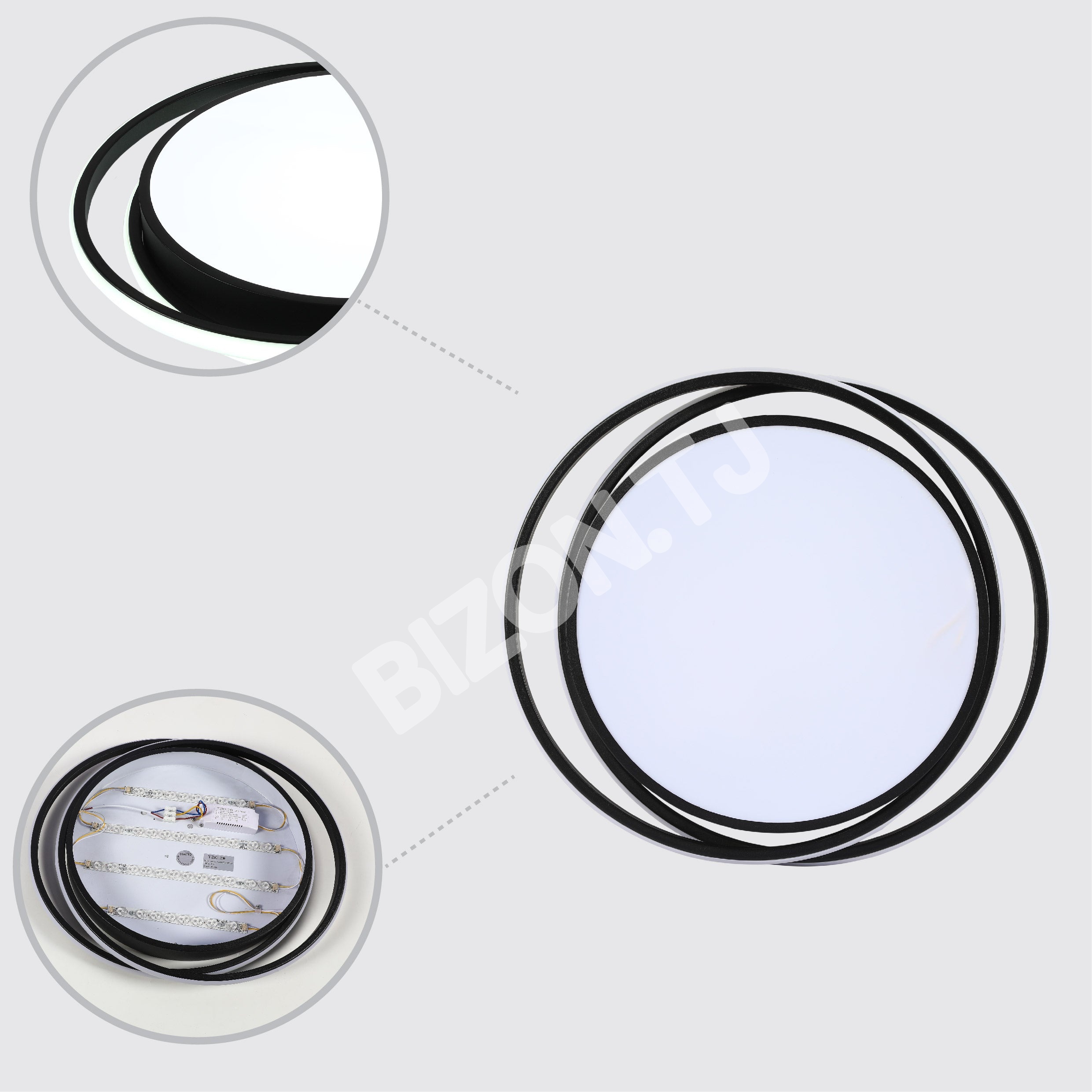 LED Double круглый 36 Вт черный белый D500 3CCT, 154-17346 5