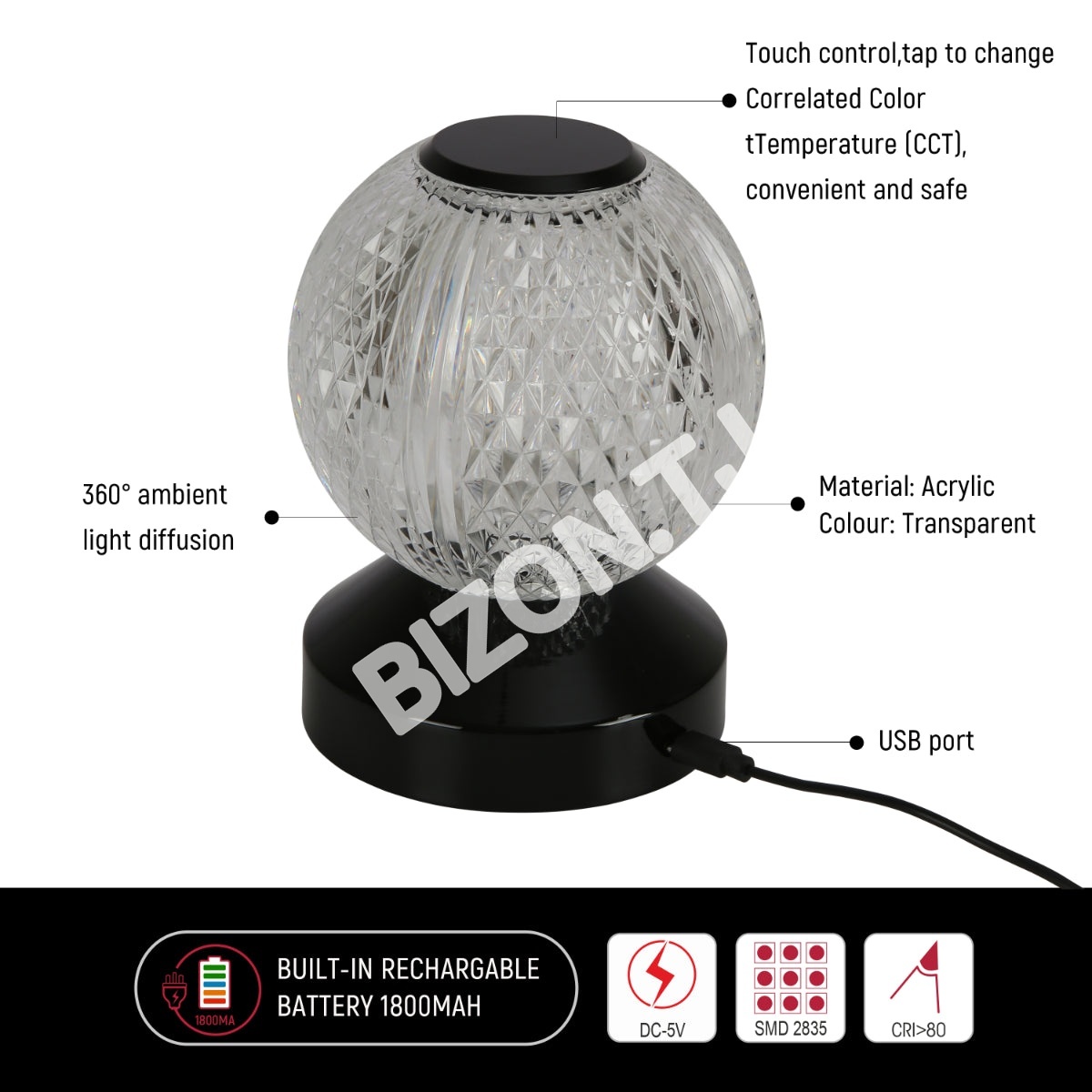 Светильник настольный LED Acrylic D105H130 золотой, 130-03724 16