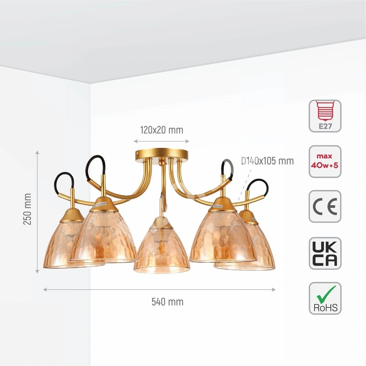 Люстра 52004 5xE27 CHAMPAGNE+золотой, 159-17642 4