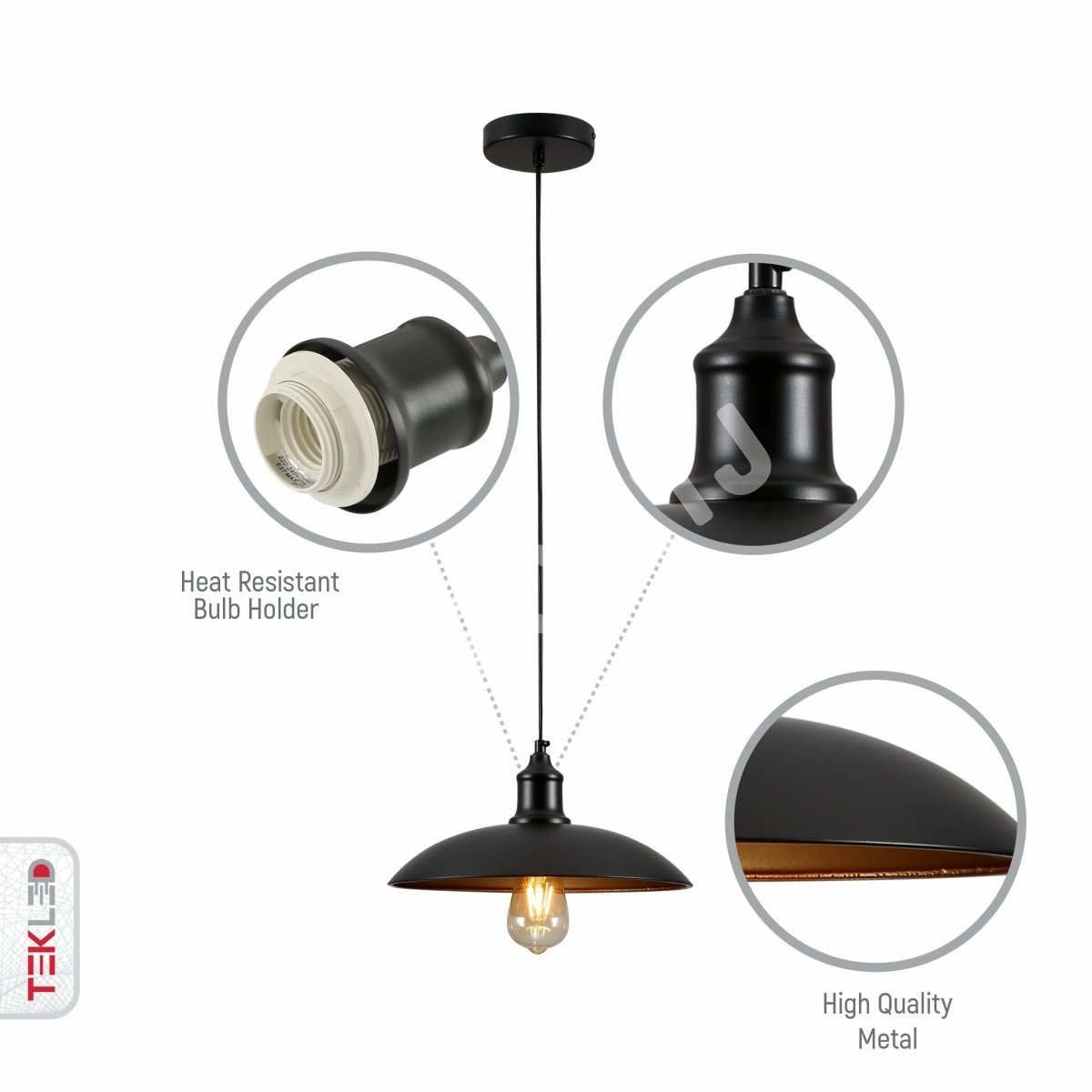 Черный Flat Dome Industrial металл потолочный подвесной светильник с E27 Fitting, 150-18354 3