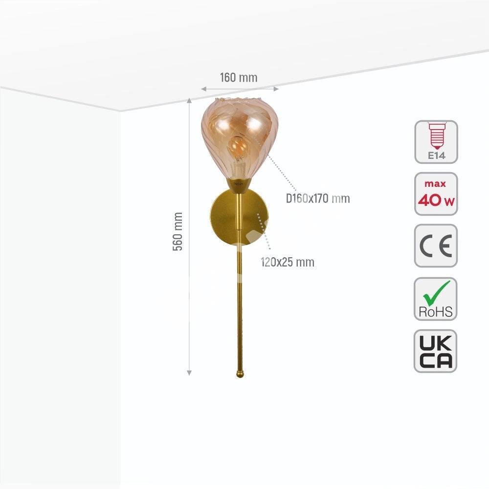 Светильникnastenn. MB65462-1 AMBER COLOR 40 Вт E14 D801, 150-18328 2