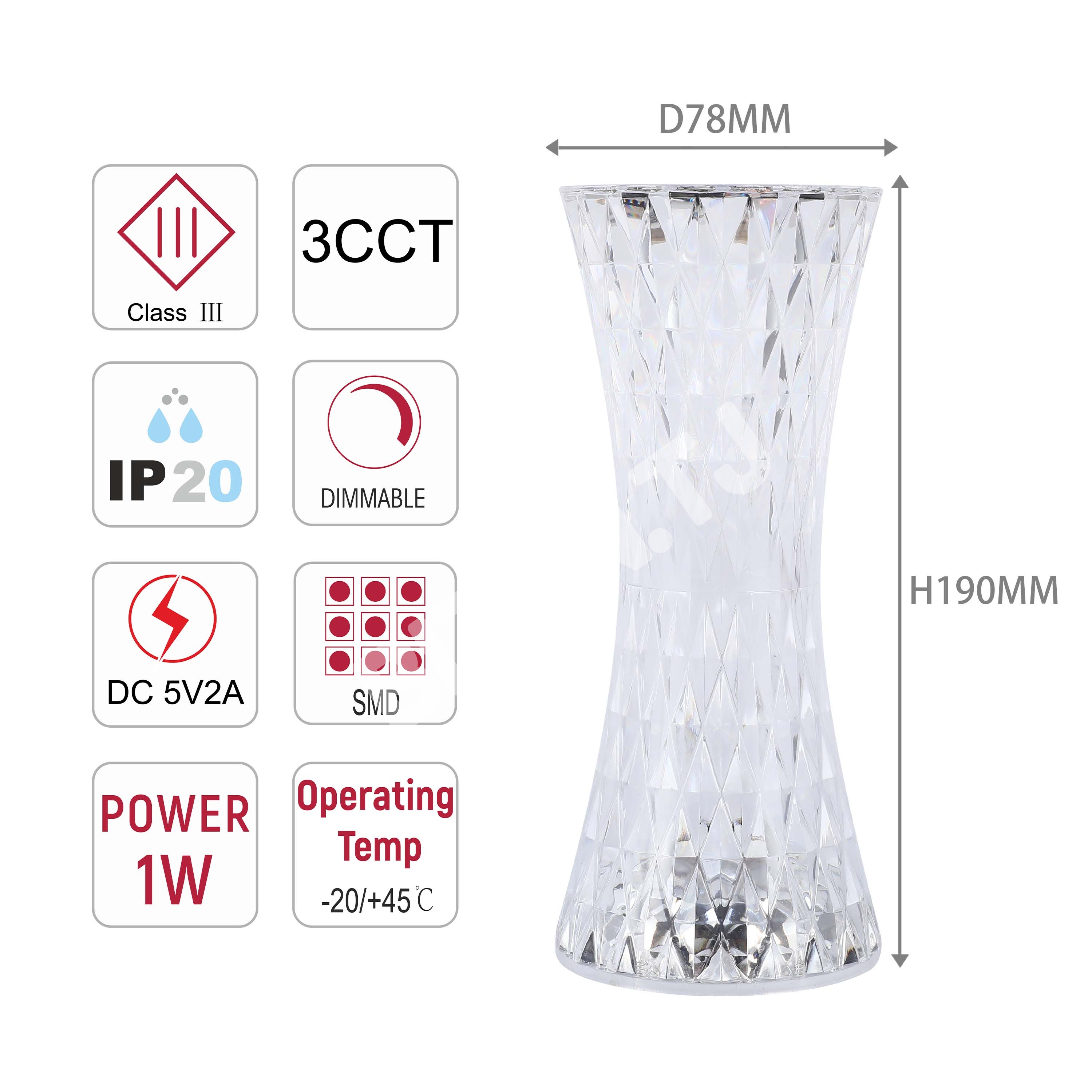 Лампа LED настольный лампа MYT10206 Clear 1 Вт 3CCT, 130-17614 5