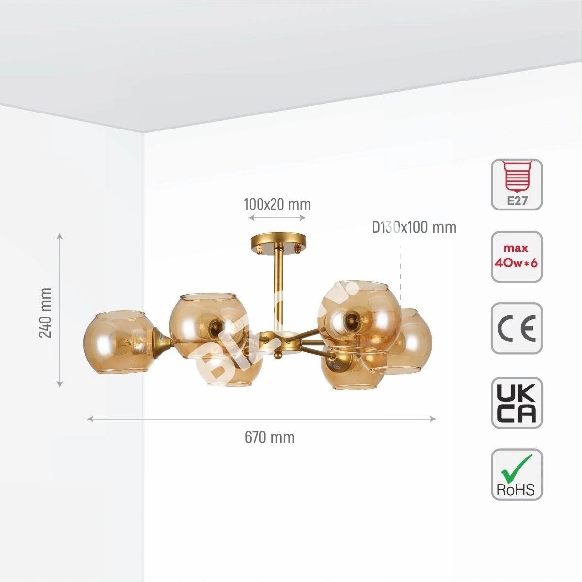 Люстра 52012 3xE27 CHAMPAGNE+золотой, 159-17632 7