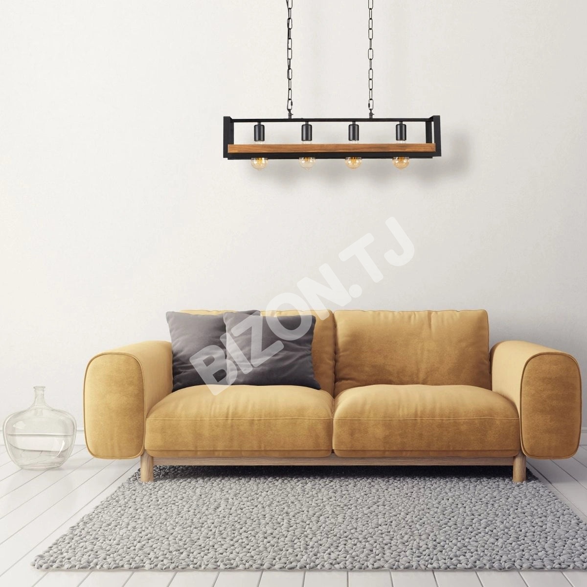 Светильник черный металл дерево Cuboid Island Chandelier потолочный светильник с 4xE27, 156-19520 8