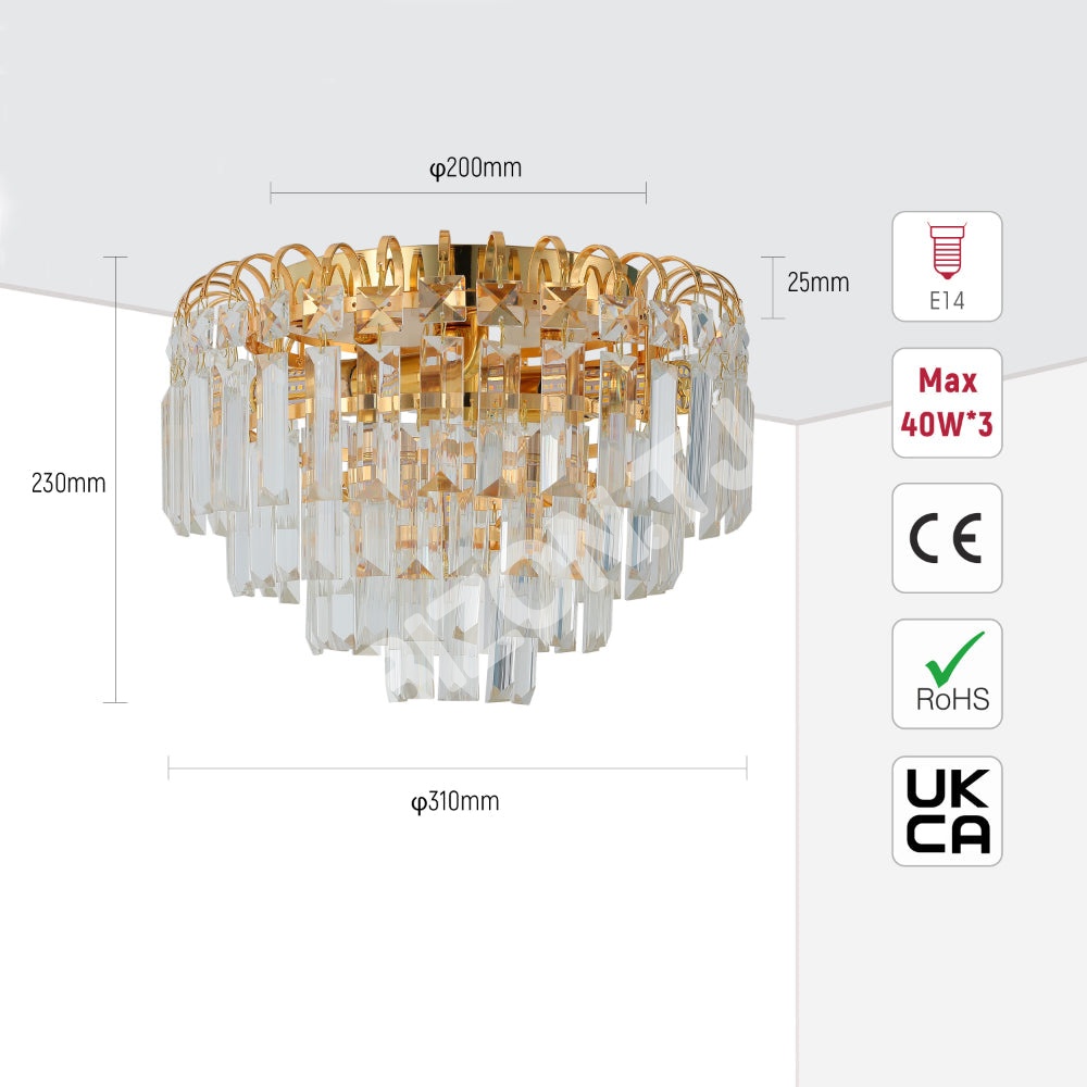 Люстра Crystal 3xE14 золотой 300ммx230мм, 159-18106 5