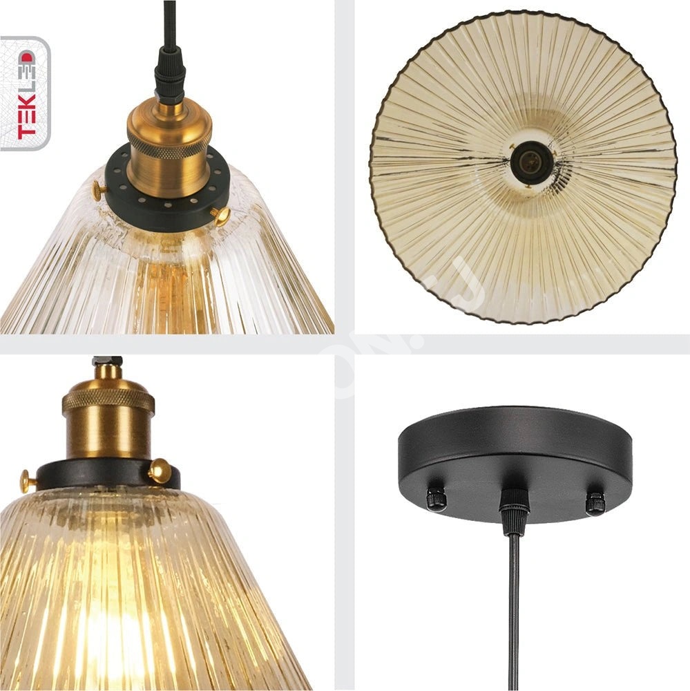 Светильник Amber стекло Funnel Striped подвесной потолочный светильник с E27, 156-19468 5