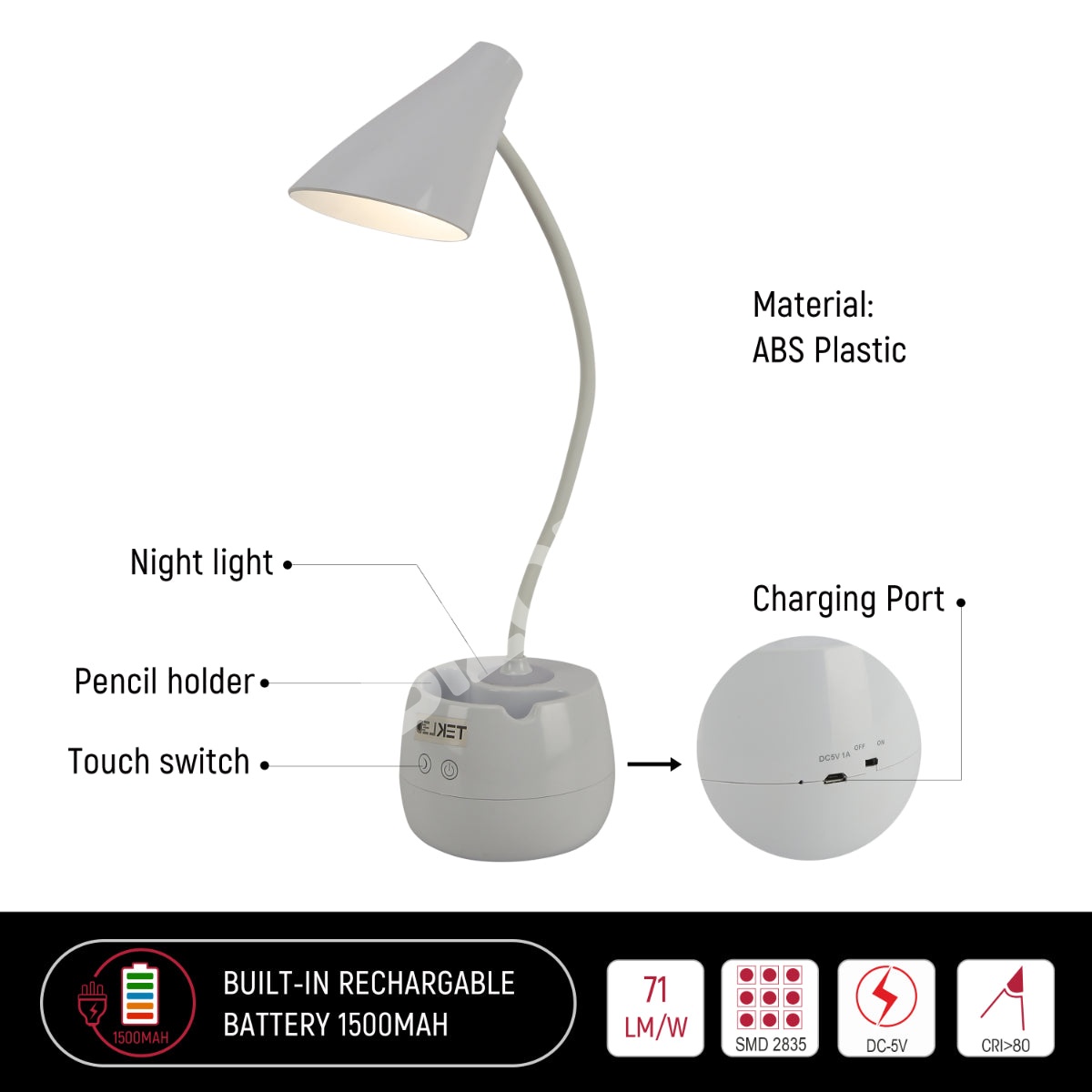 Portable Cone LED Desk светильник с Pen Box USB Charging Three-Step Dimming с Flexible Arm Cool белый 6 Вт 3000 К / 4000 К / 6000 К, 130-03761 7