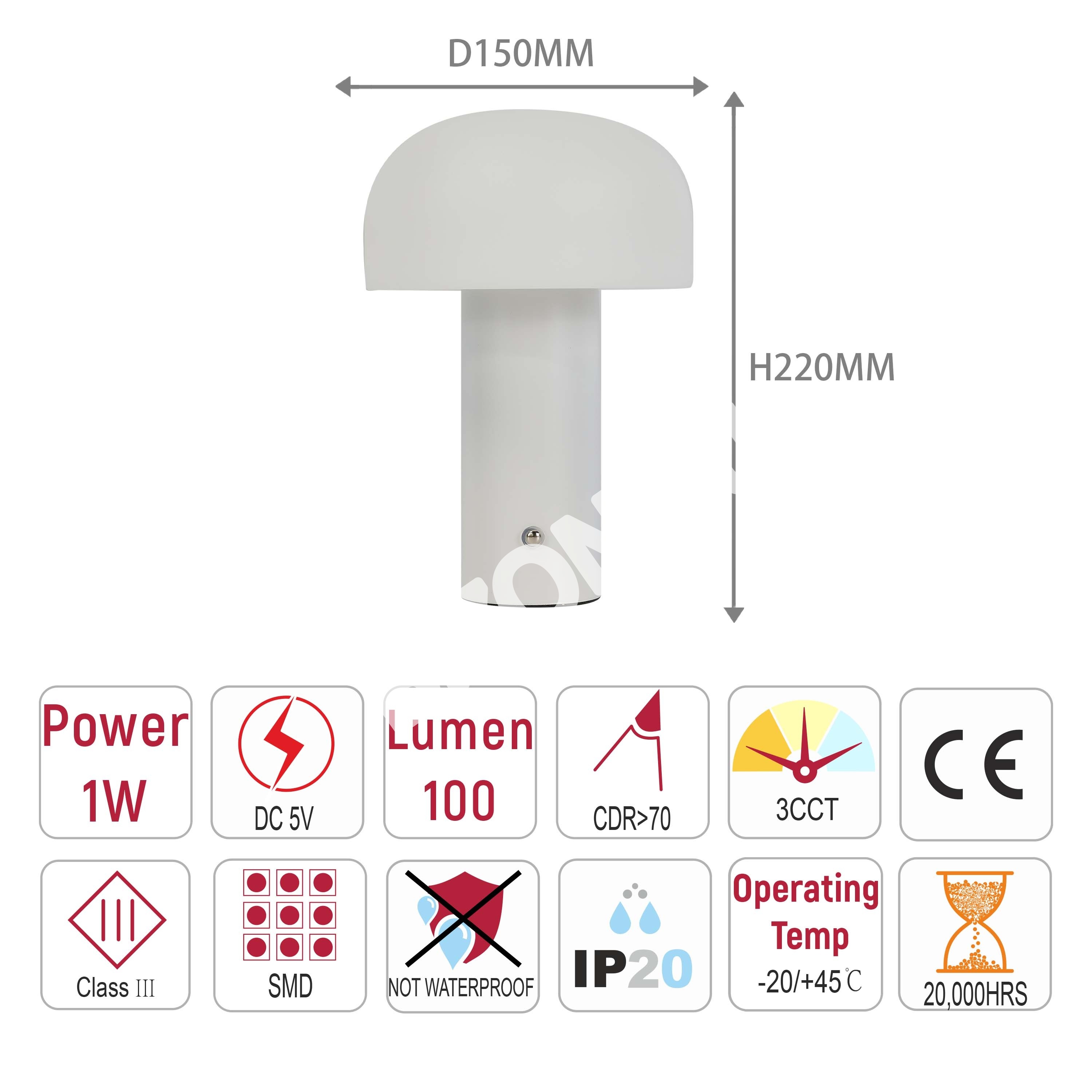 Лампа белый LED настольный лампа D150xH220, 130-03786 5