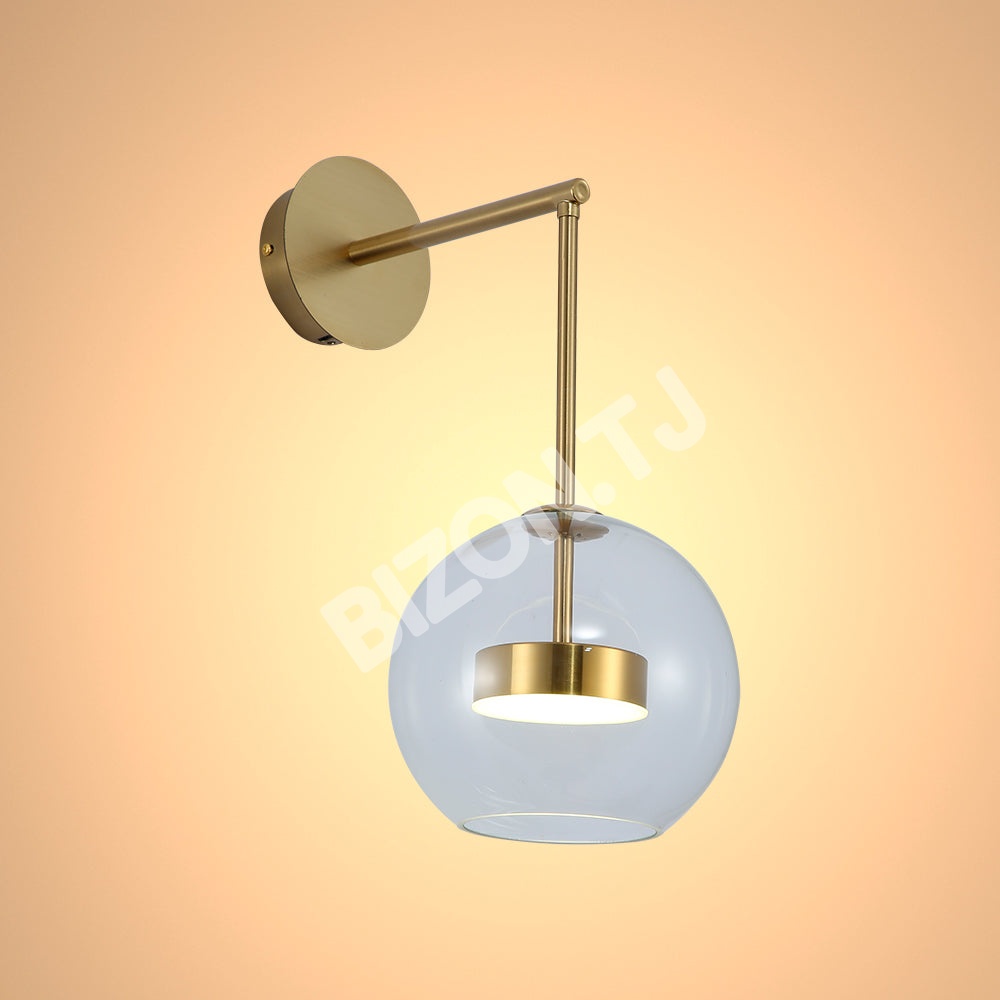 Бра Clear Globe стекло золотой L-Shape металл Cool нейтральный белый 12 Вт LED настенный светильник, 151-19744