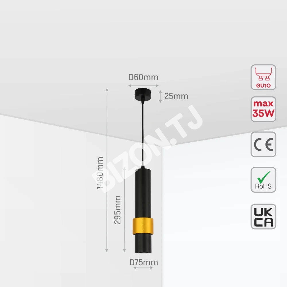 Светильник SY1113 GU10 черный 60×280, 172-03158 13