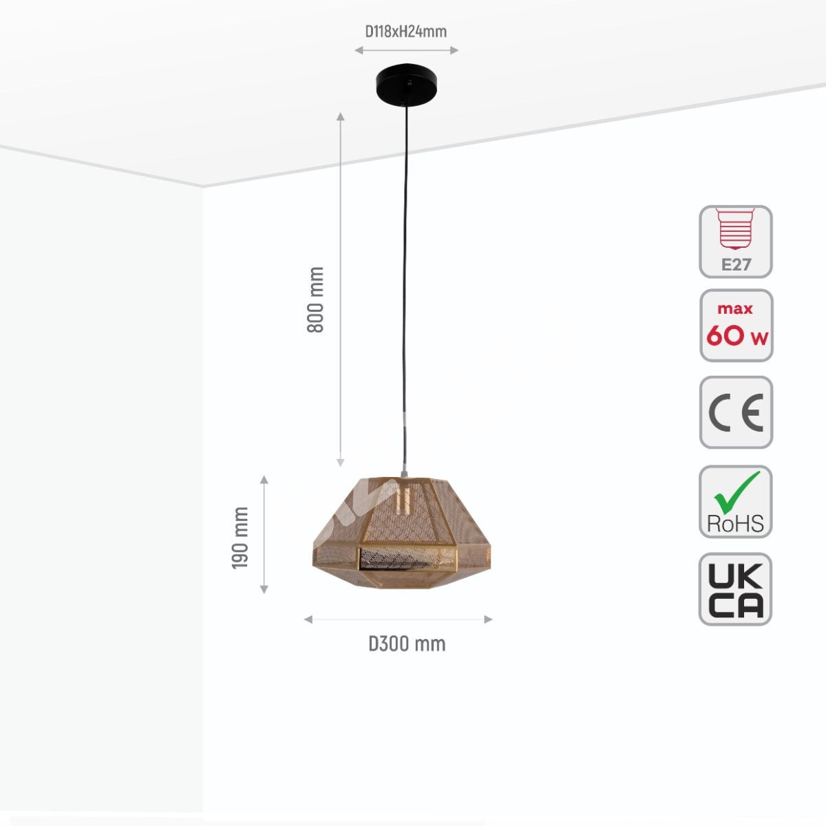 Светильник золотой металл Polyhedral подвесной потолочный светильник Large с E27, 150-18122 5