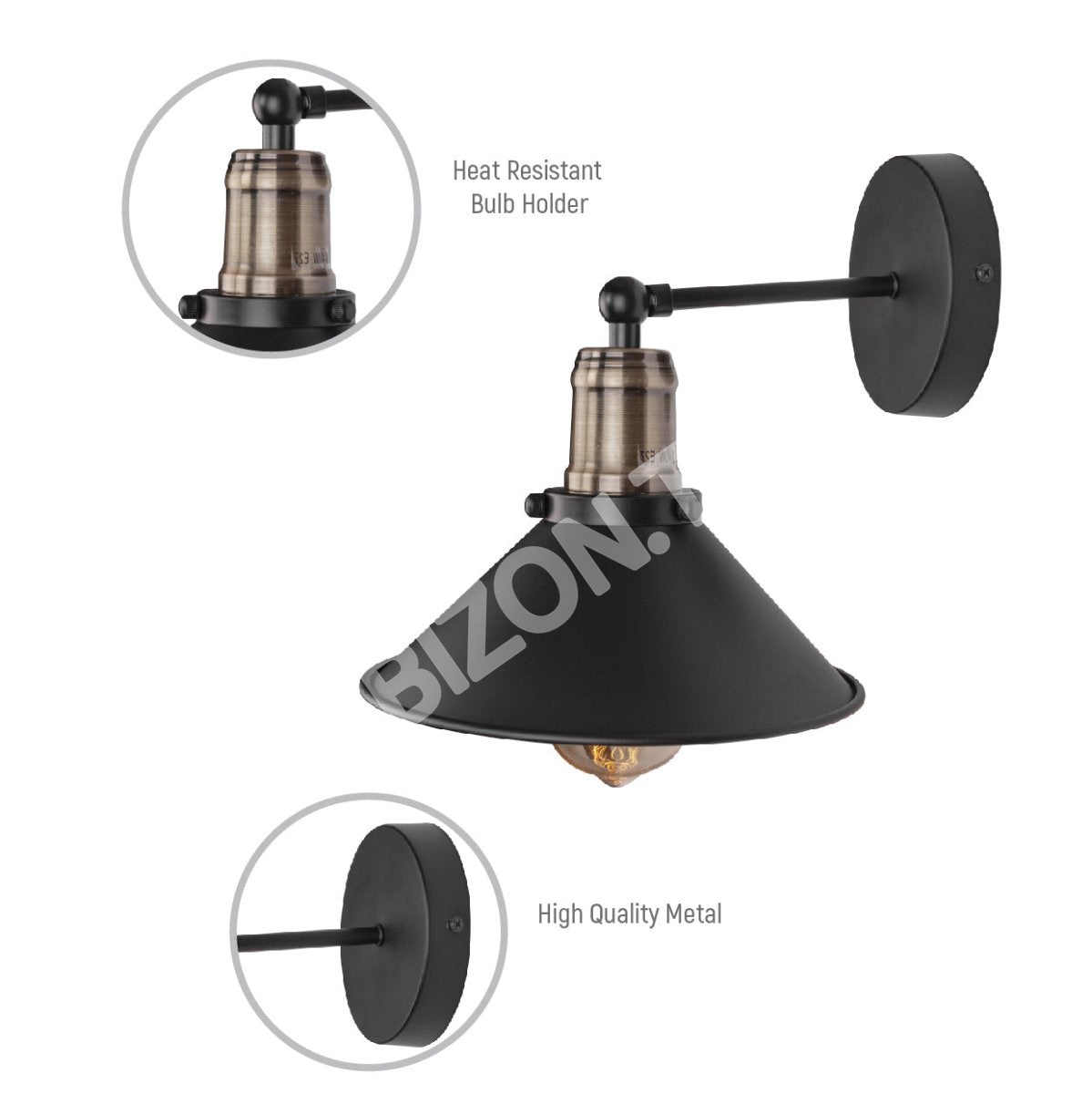 Черный Funnel металл Hinged настенный светильник wit, 151-19558 3
