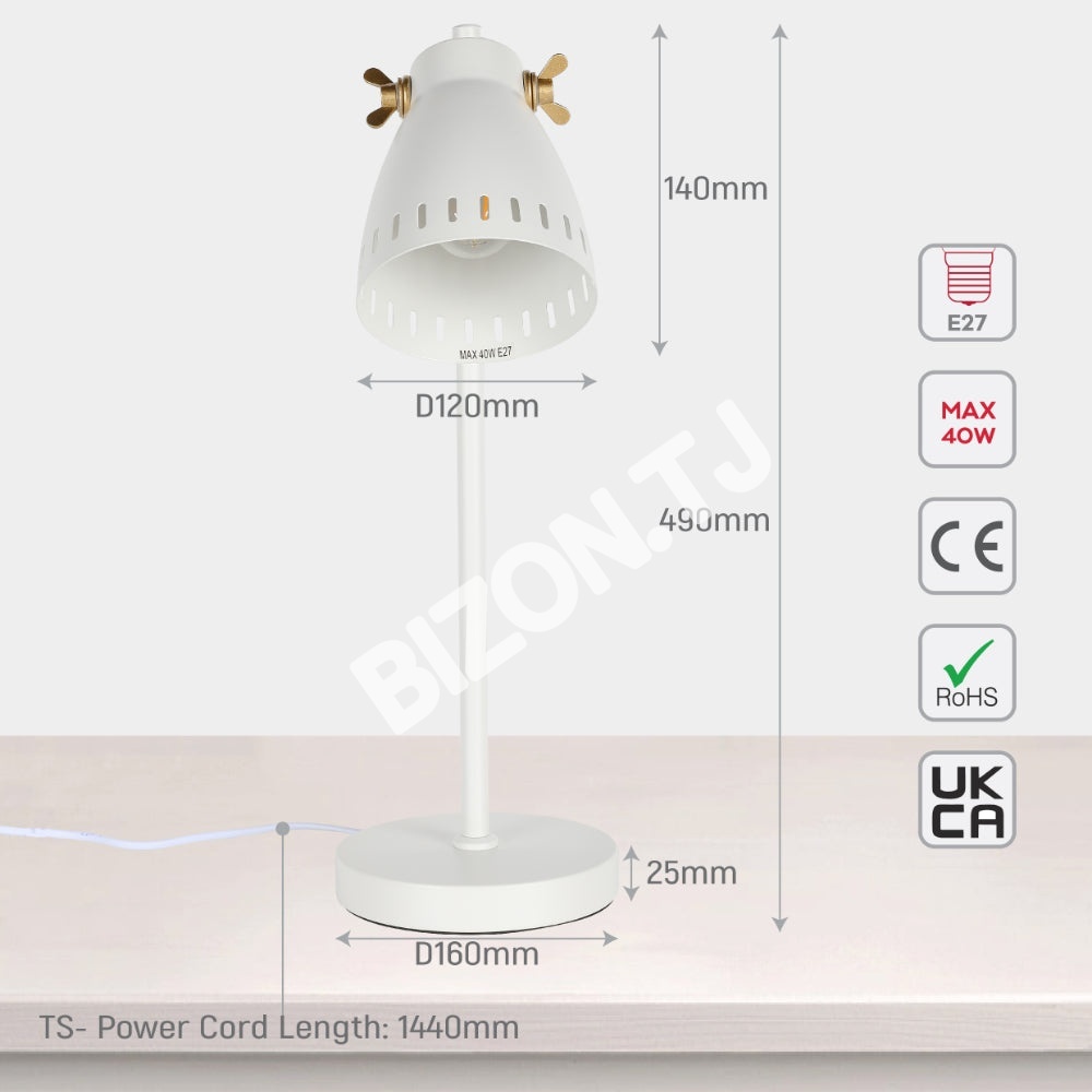 Светильник настольный SCANDINAVIAN 09 E27 металл D120W150H430 белый, 130-03694 5