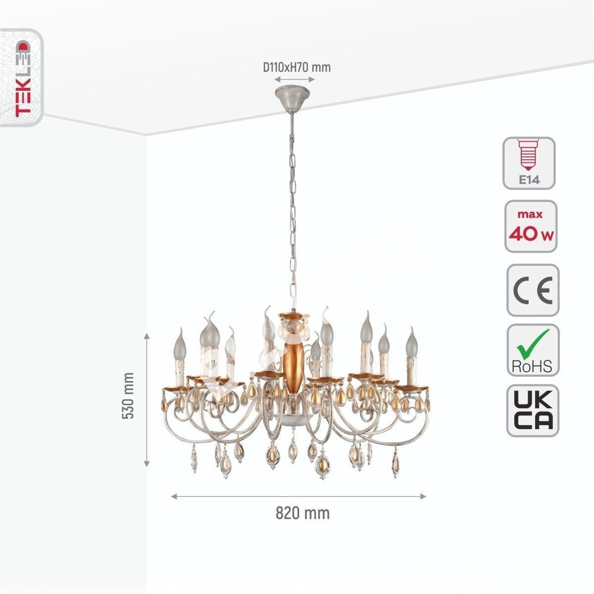 Люстра Amber Crystal золотой and белый металл 12 Arm потолочный Chandelier светильник с E14, 158-19445 6