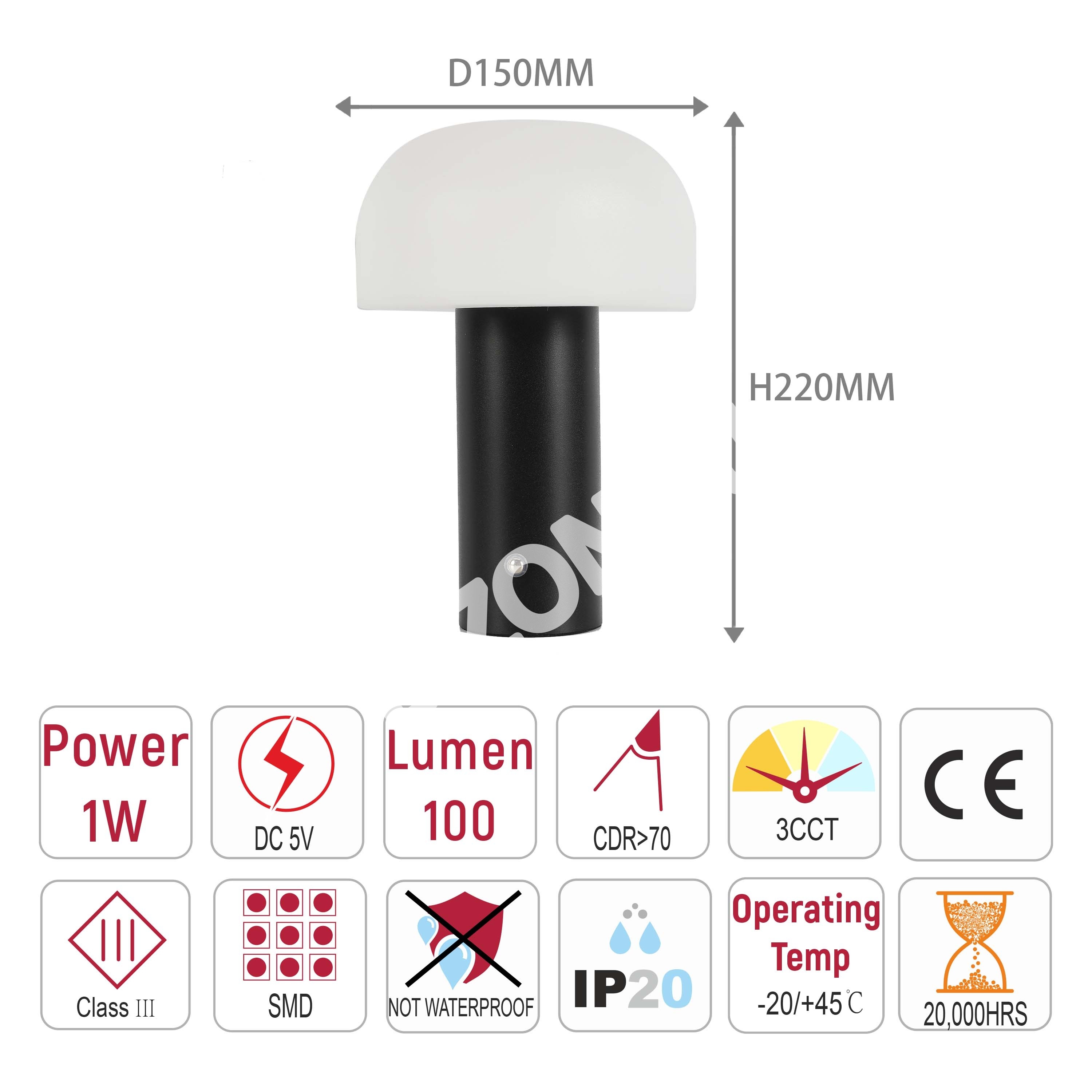 Лампа белый LED настольный лампа D150xH220, 130-03786 13
