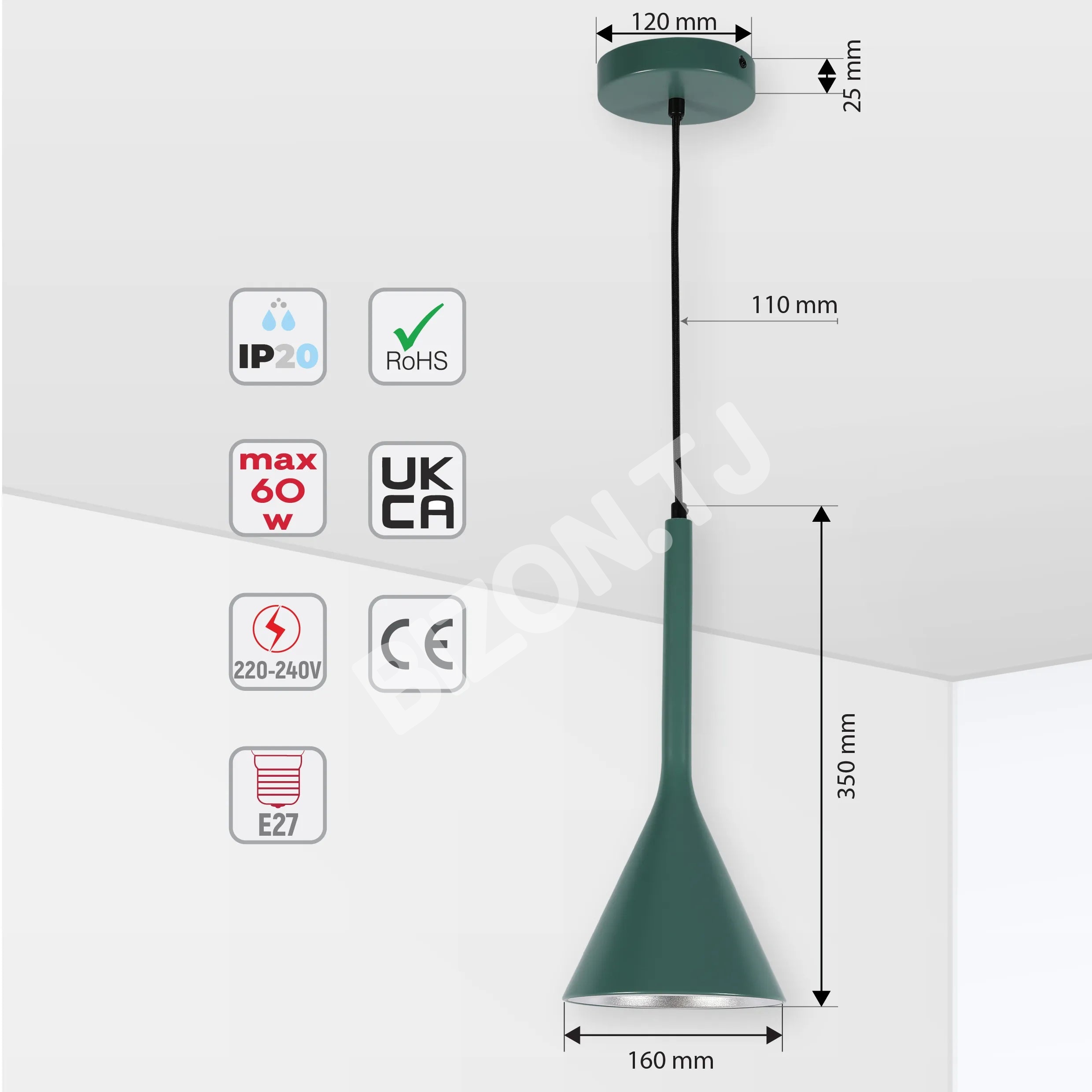 Черный Funnel Nordic современный металл потолочный подвесной светильник с E27 Fitting, 150-18394 5