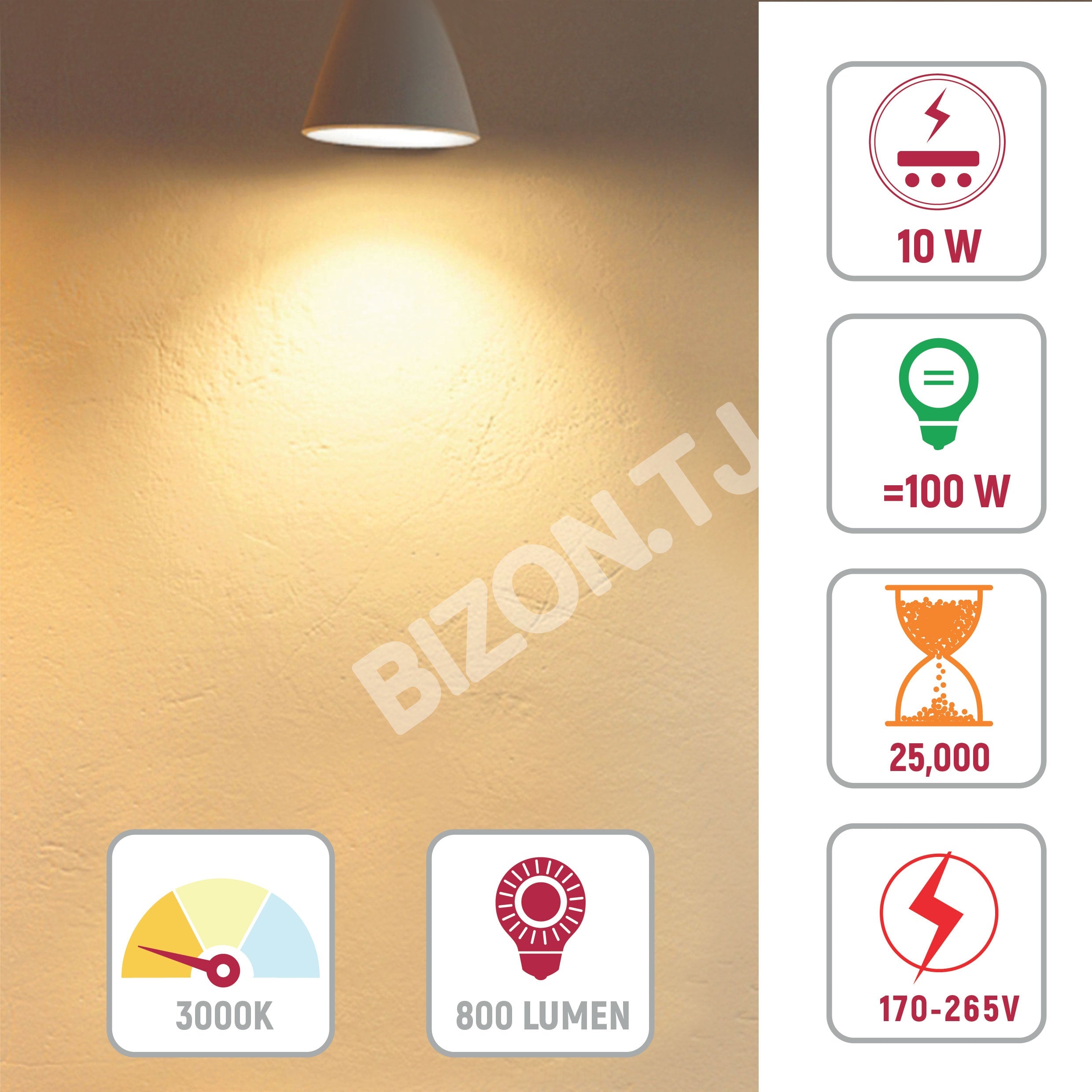 Лампа LED GU10 10 Вт 800 лм CLEAR 3000 К 85-265 В, 526-0108061 4