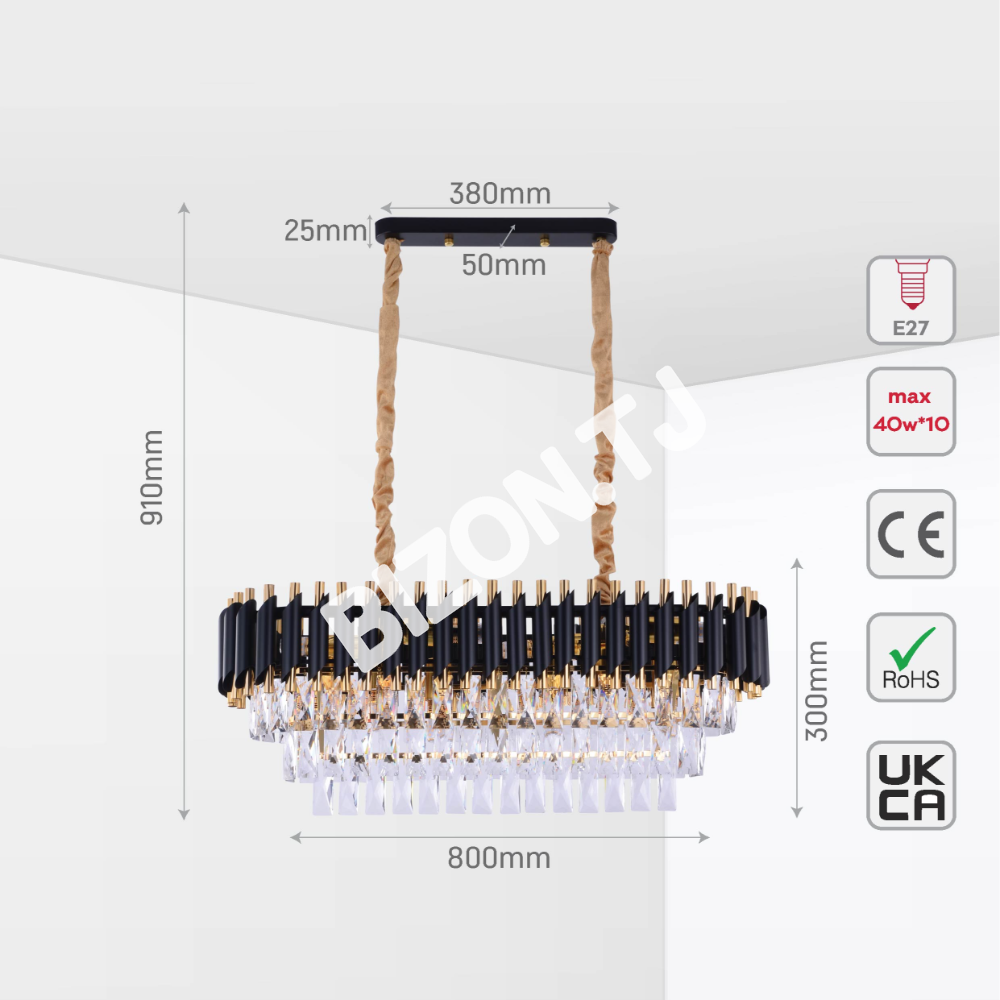 Люстра 1101 E14×6 черный+золотой D400, 159-17882 34