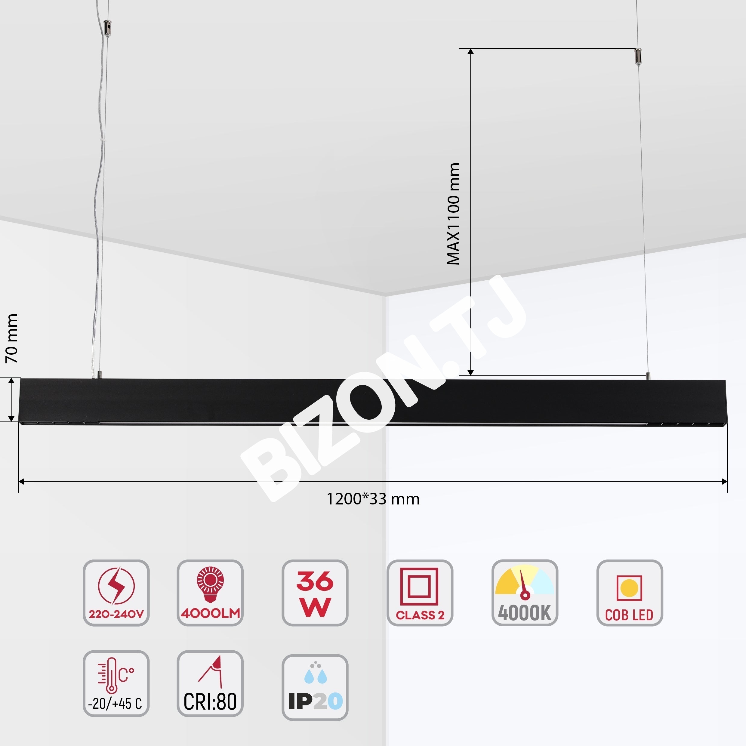 Светильник подвесной LED AGENA 36W4000 К черный 119.4sm10, 114-03020 3