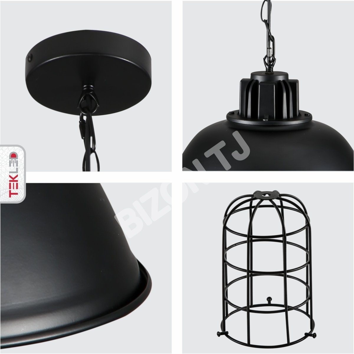 Черный Dome Caged Industrial металл потолочный подвесной светильник с E27 Fitting, 150-18352 4