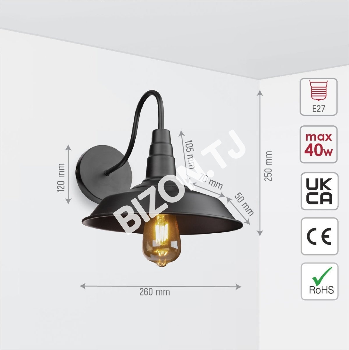 Бра белый Swan Step металл Industrial Retro настенный светильник с E27 Fitting, 151-19610 4