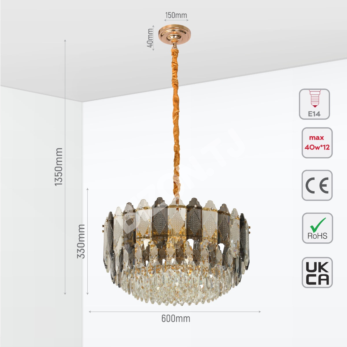 Люстра новинка SY6006-D800 22xE14 SMOKY+золотой AB, 159-18004 10