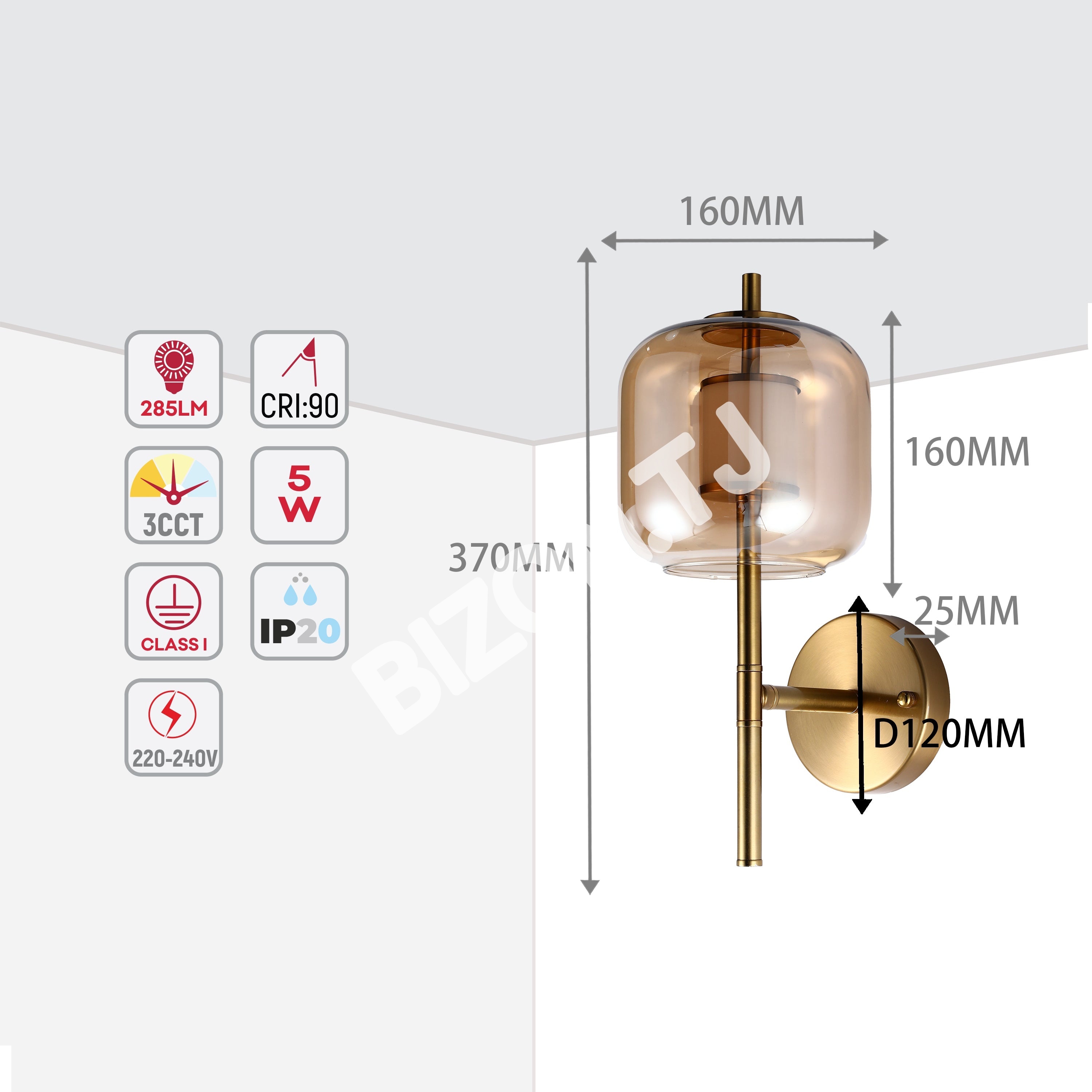 Бронзовый LED настенный светильник 6605-A Amber стекло 5 Вт 3CCT, 151-20108 5