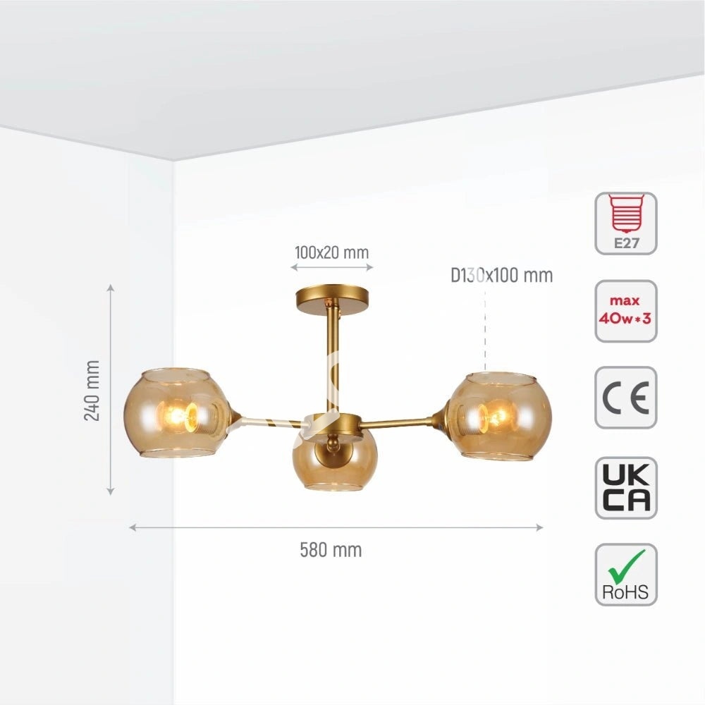 Люстра 52012 3xE27 CHAMPAGNE+золотой, 159-17632 5