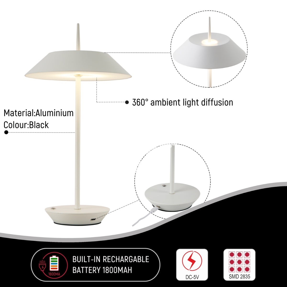 Светильник настольный SCANDINAVIAN 08 LED металл D200H365 белый, 130-03690 6