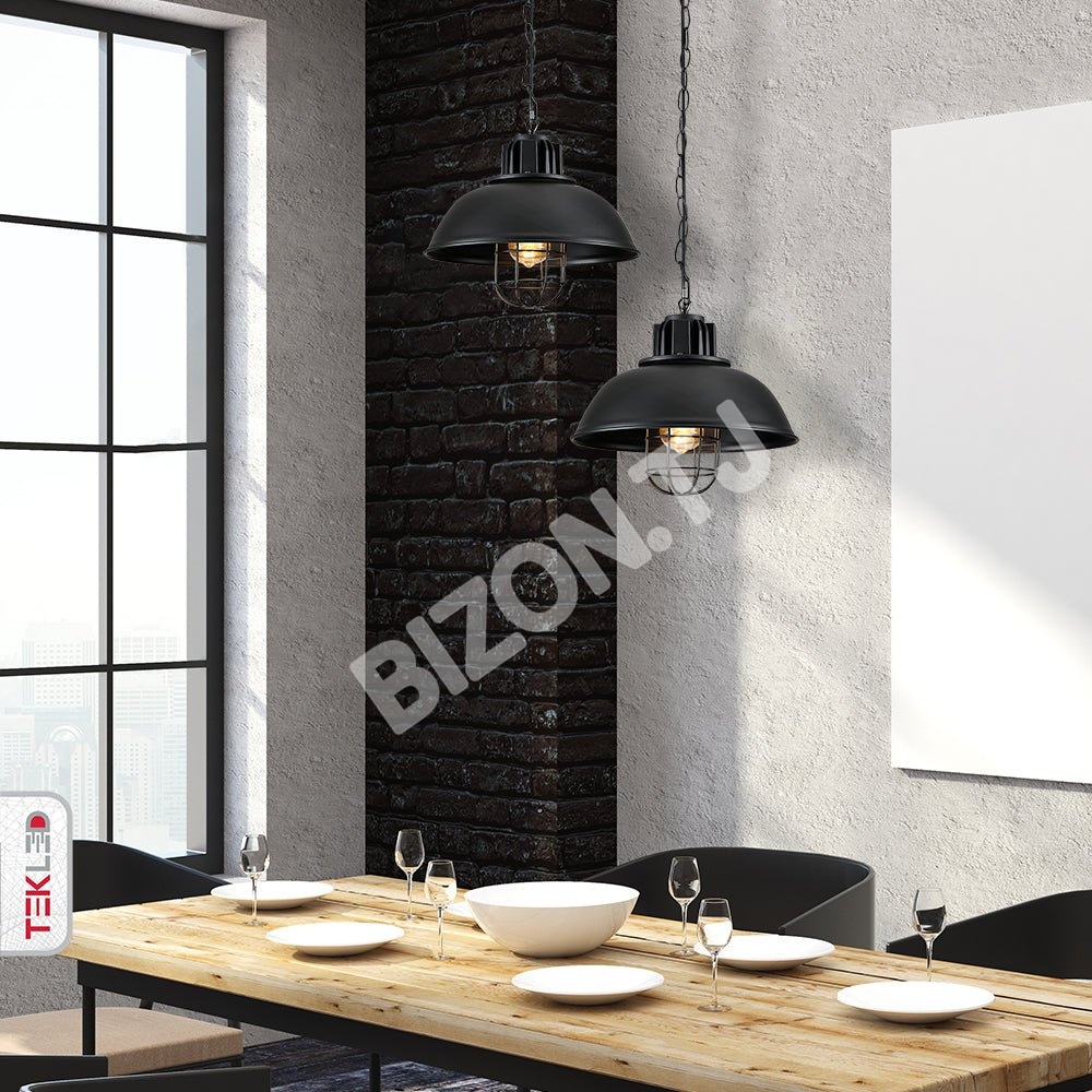 Черный Dome Caged Industrial металл потолочный подвесной светильник с E27 Fitting, 150-18352 5