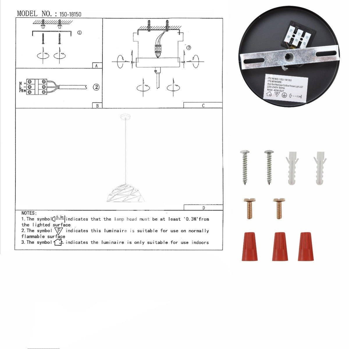 Черный золотой металл Laser Cut Dome современный подвесной светильник D450 с E27 Fitting, 150-18150 14