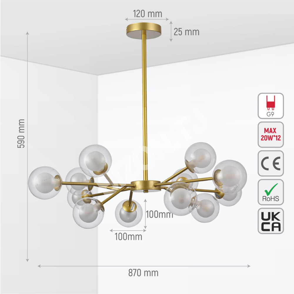 Светильник современный золотой потолочный светильник с DOUBLE LAYERED GLOBES 9 GLOBE, 158-19708 10