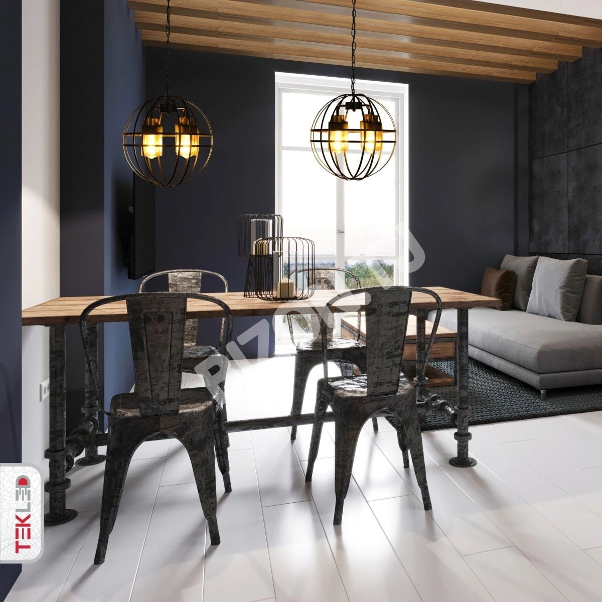 Люстра Amber Cylinder стекло черный Cage металл потолочный Chandelier светильник с 4xE27, 158-19572 6