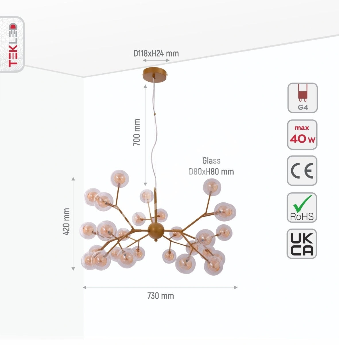 Светильник Neuron модель золотой and Amber Chandelier потолочный светильник с 27xG4s, 158-19616 2
