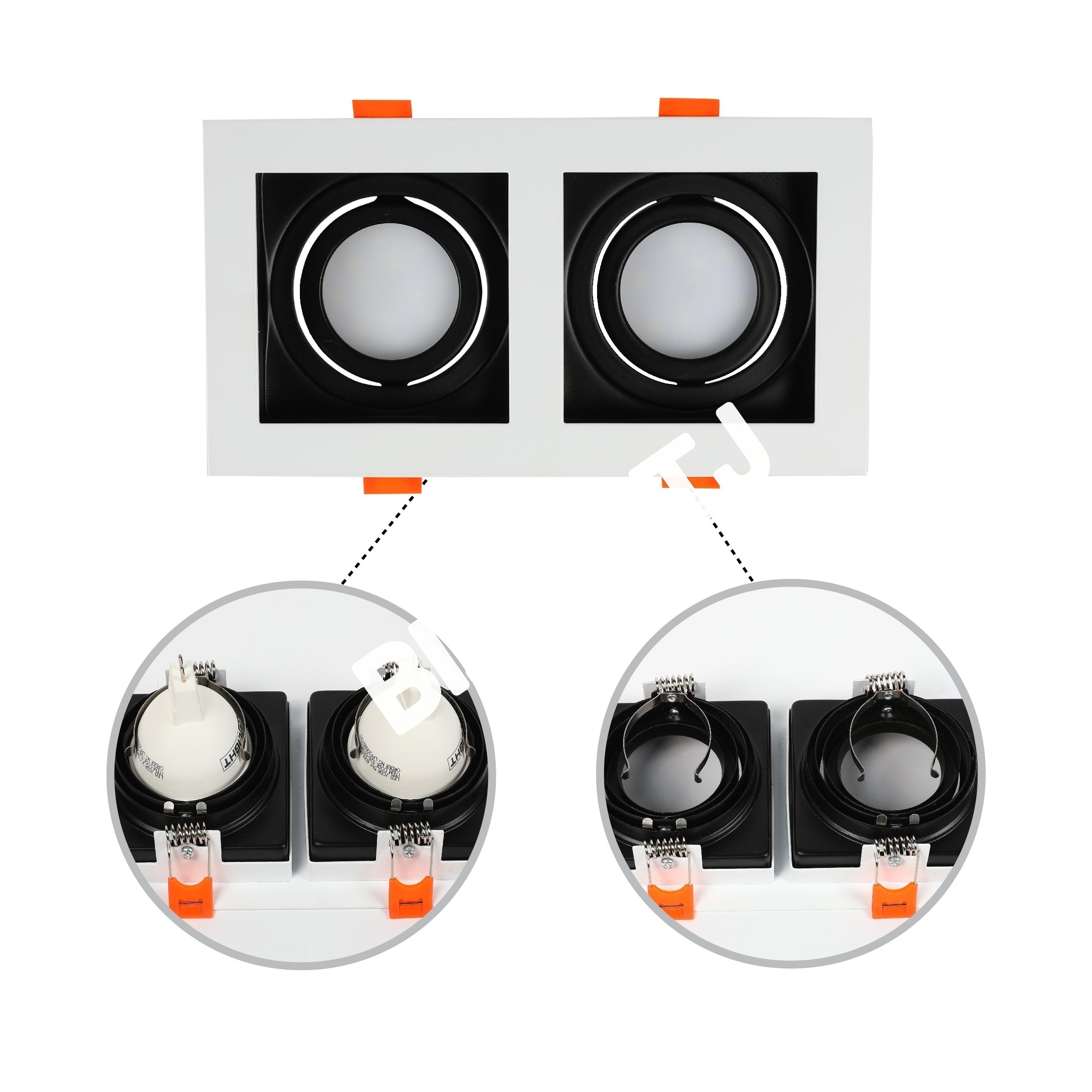Светильник Grille Rectangle Recessed Tilt даунлайт GU5.3 белый and черный 2 way, 143-03514 5
