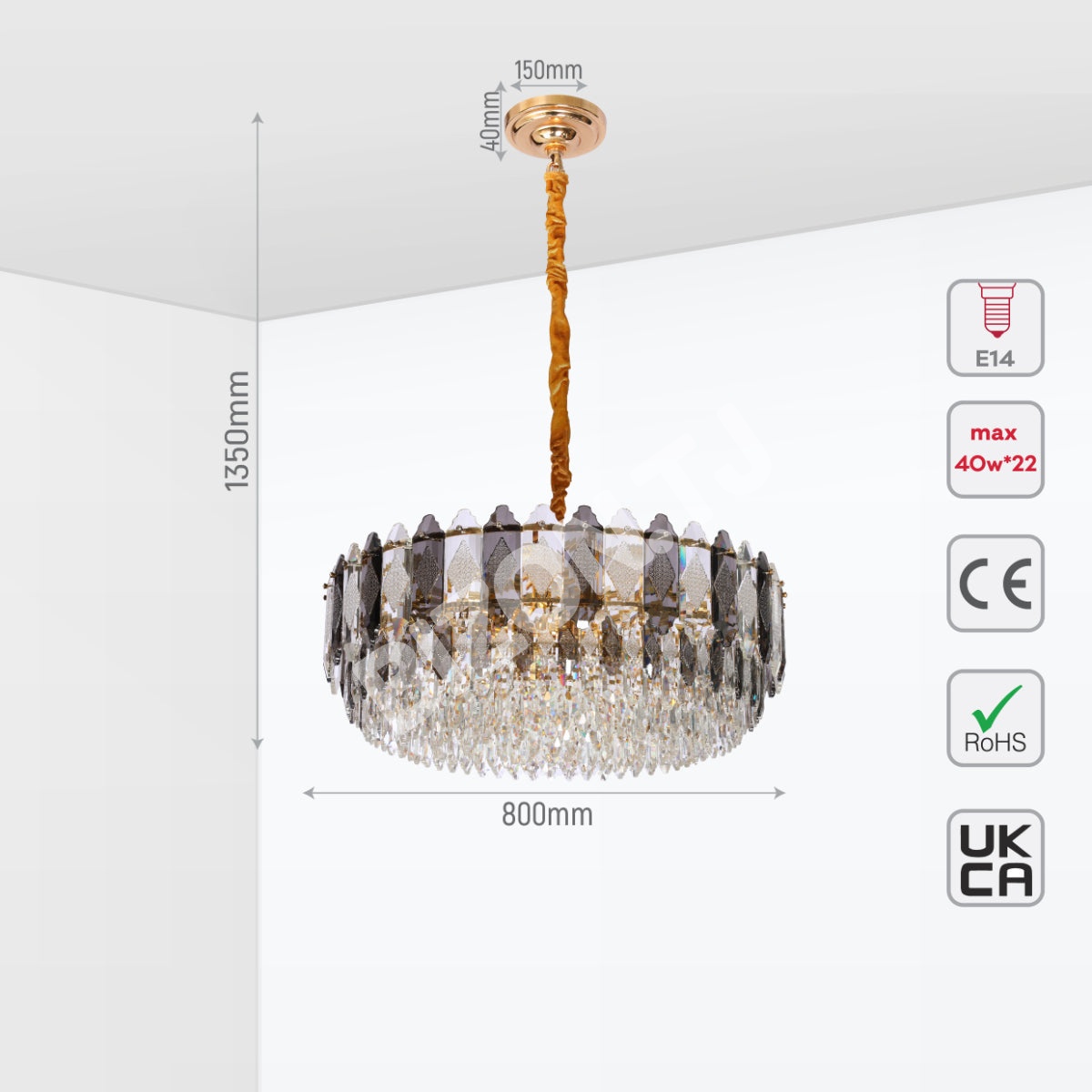Люстра новинка SY6006-D800 22xE14 SMOKY+золотой AB, 159-18004 11