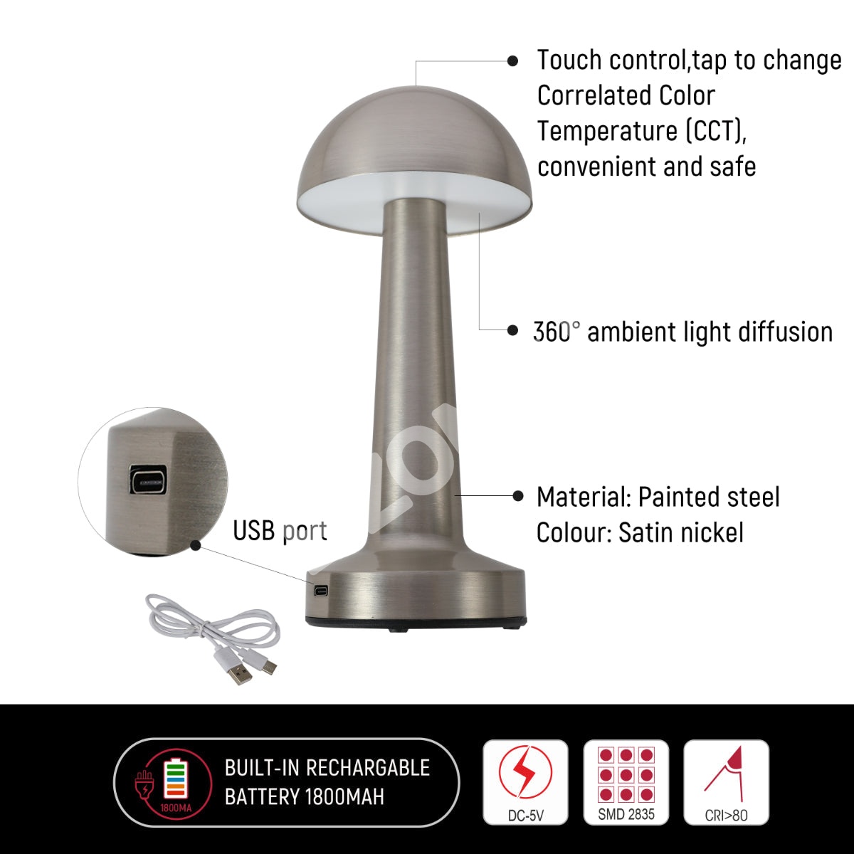 Светильник настольный LED металл сатиновый никель, 130-03752 6