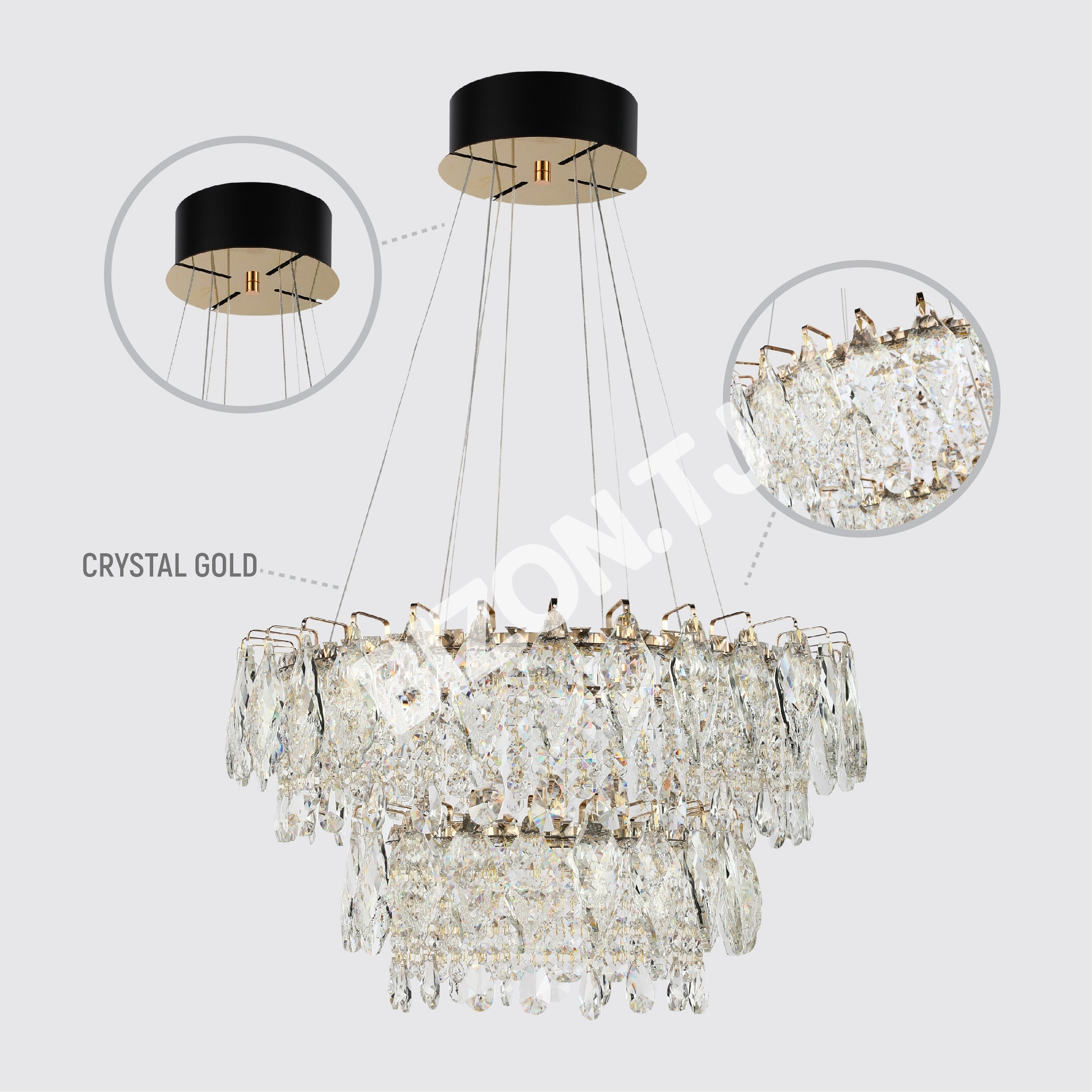 Люстра Crystal золотой Q8993 85 Вт+40 Вт D800+D500мм 3, 159-18352 15