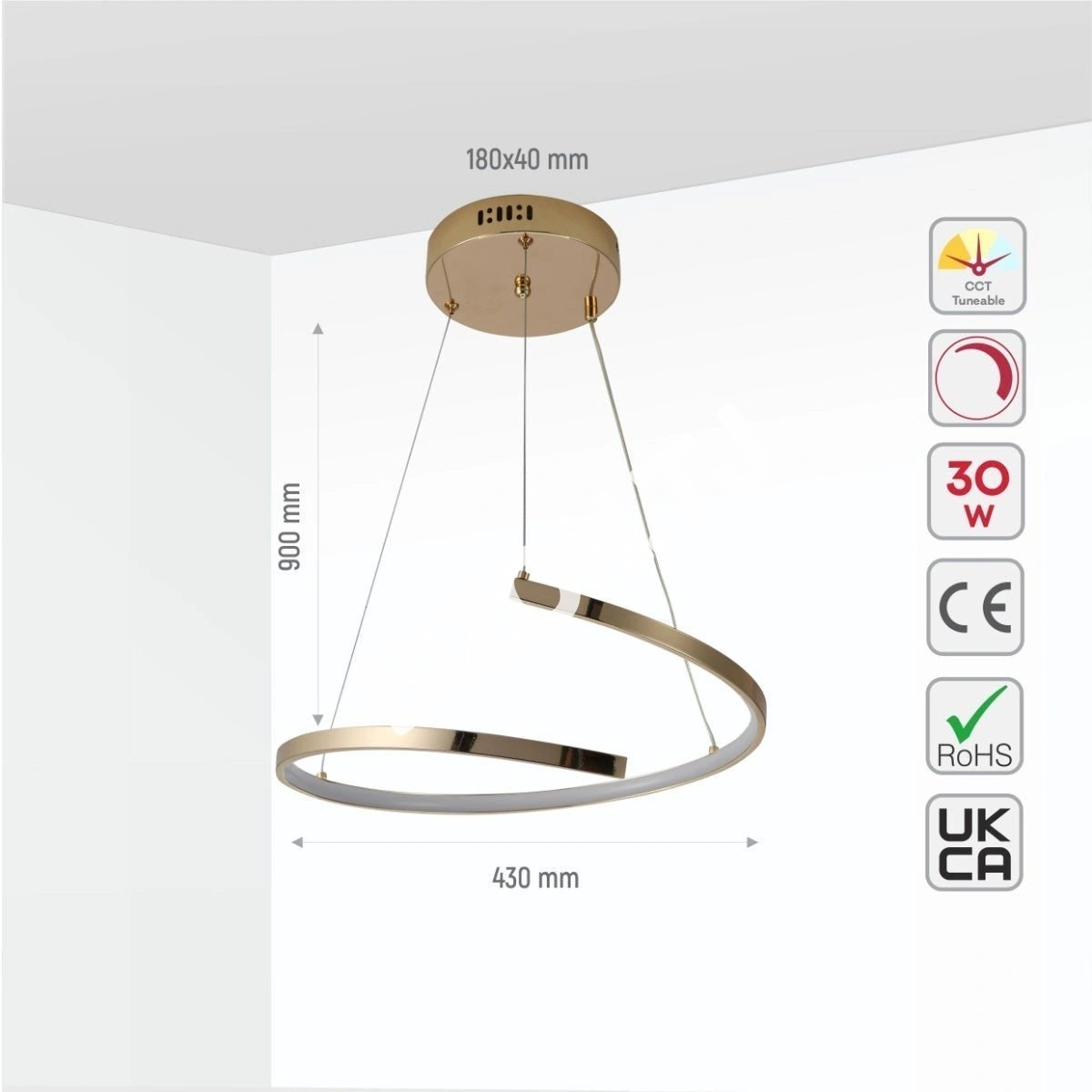 LED MOOD 30 Вт хром 1800 лм 415×415×1500, 154-17270 7