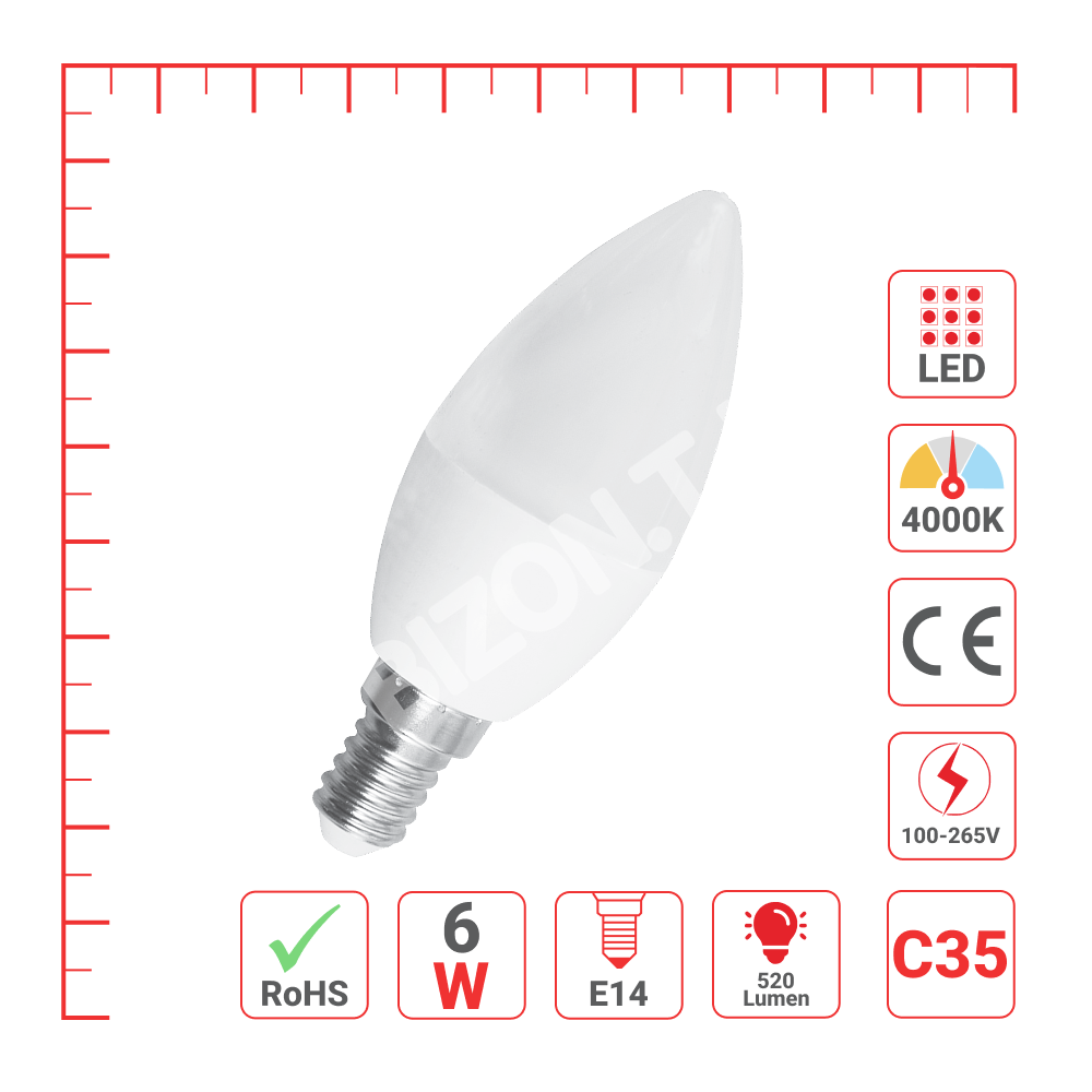Lampa LED C35 6 Вт 520 лм E27 6000 К 100-265 В (TS)60, 527-012206 7