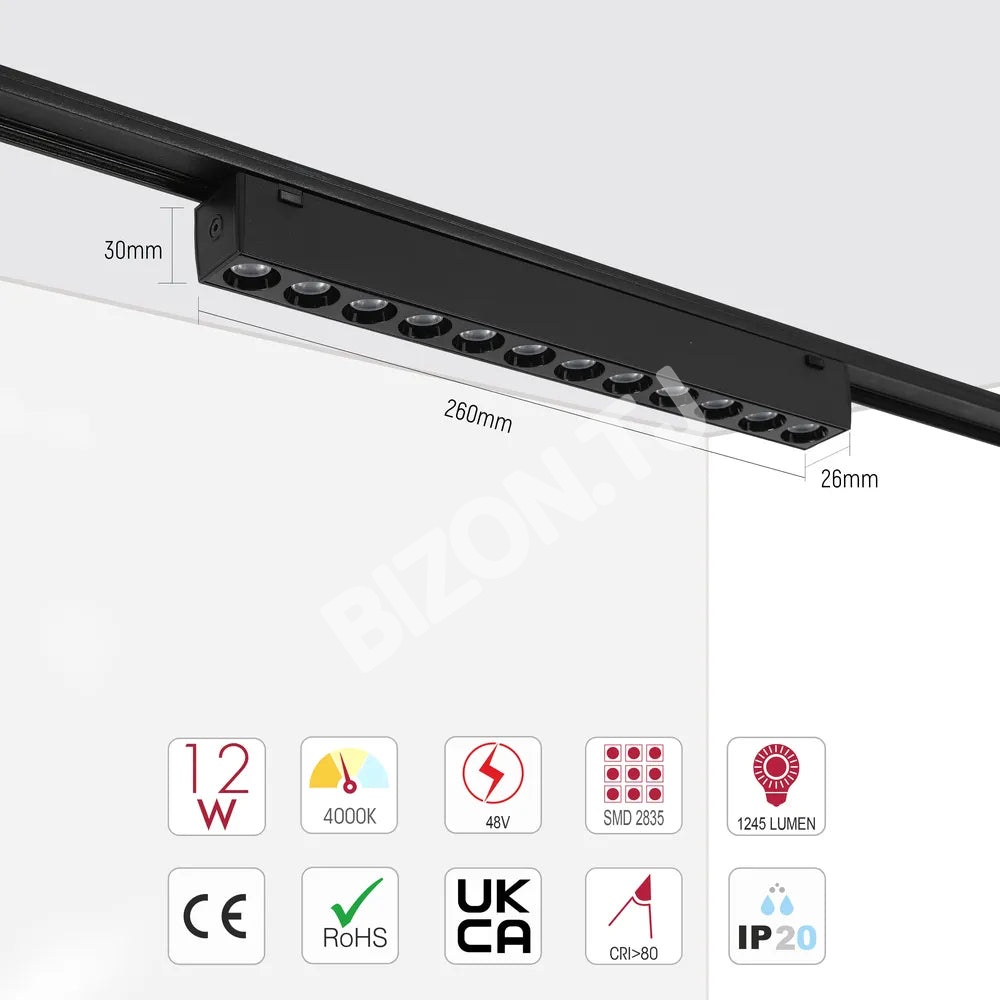 Светильник LED магнитный SLIM 12 Вт 48 В 4000 К черный трековый, 169-03109 5