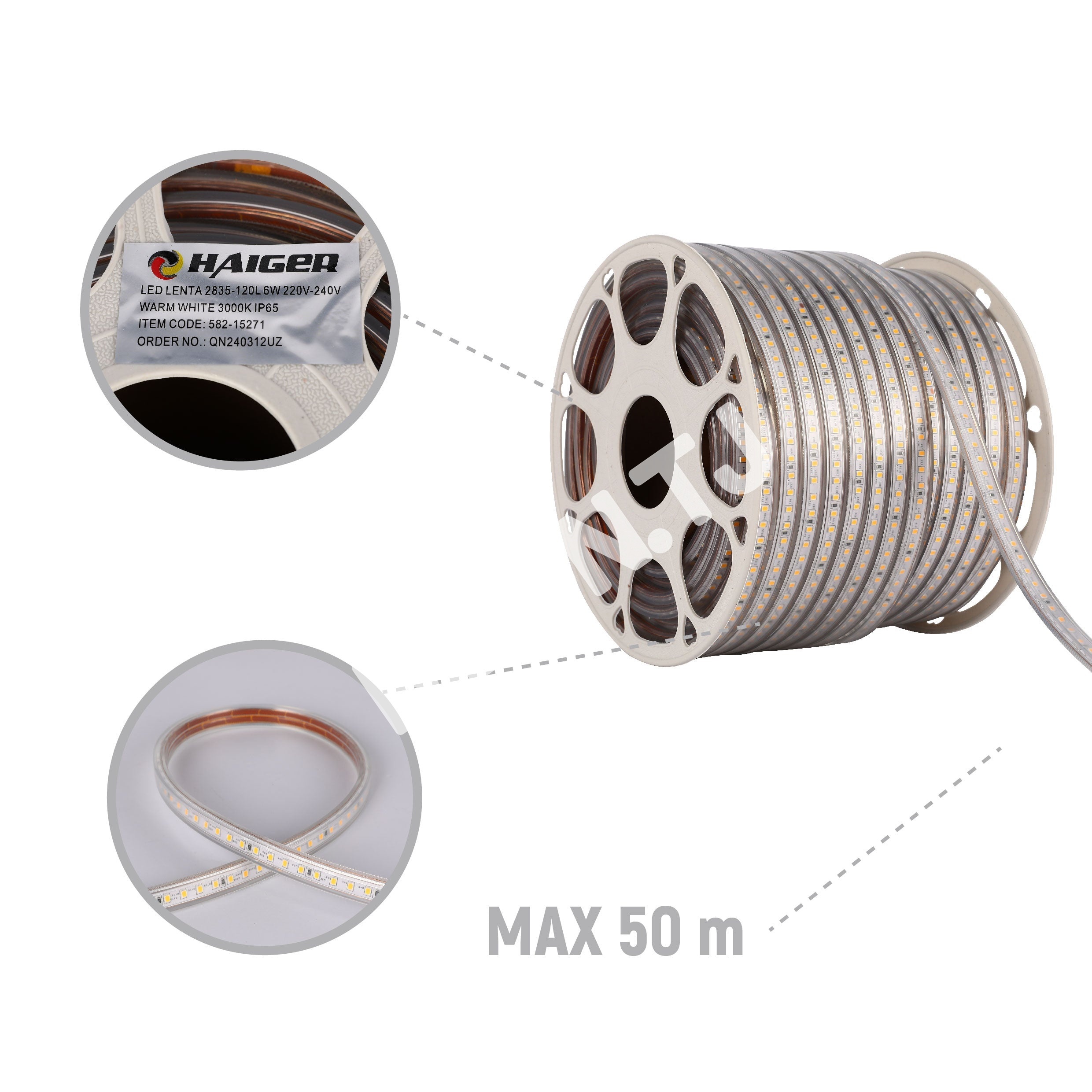 LED lentа 2835-120L 6 Вт 220 В теплый белый 50 м, 582-15271 6