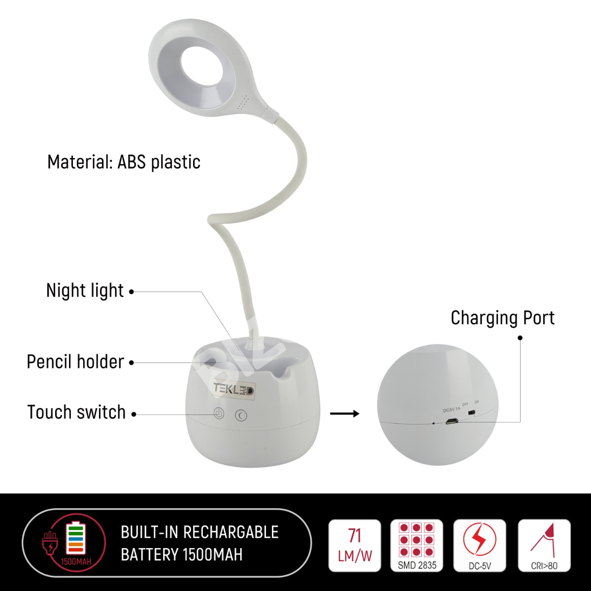 Portable LED Desk светильник с Pen Box USB Charging Three-Step Dimming с Flexible Arm Cool белый 6 Вт 3000 К / 4000 К / 6000 К, 130-03760 6